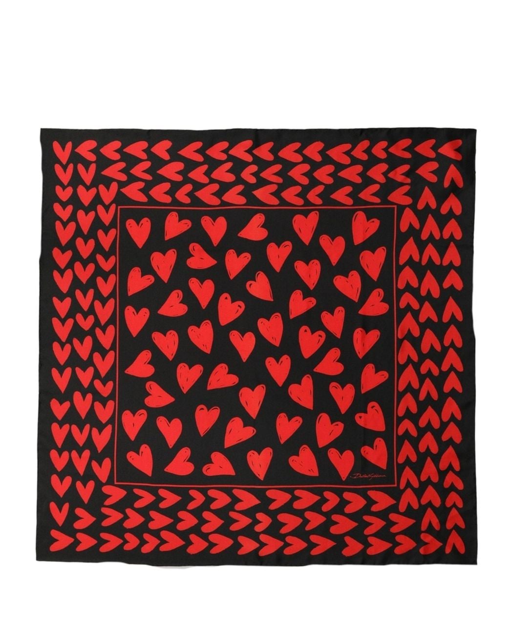 Dolce & Gabbana Red Silk Hearts Square Foulard Scarf