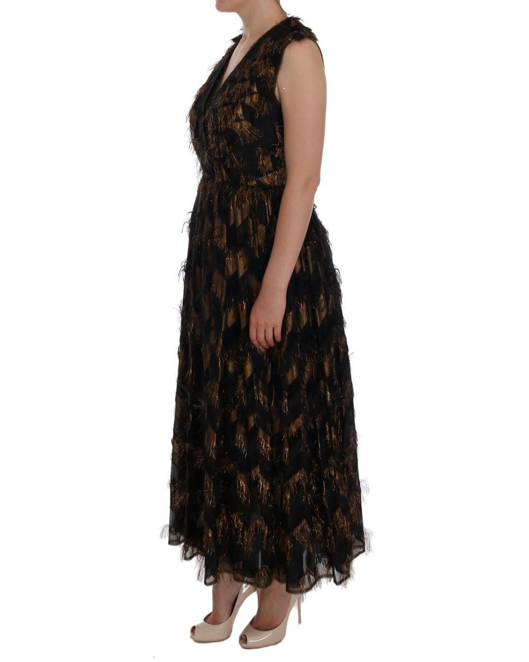 Dolce & Gabbana Black Silk Brown Fringes A-line Dress