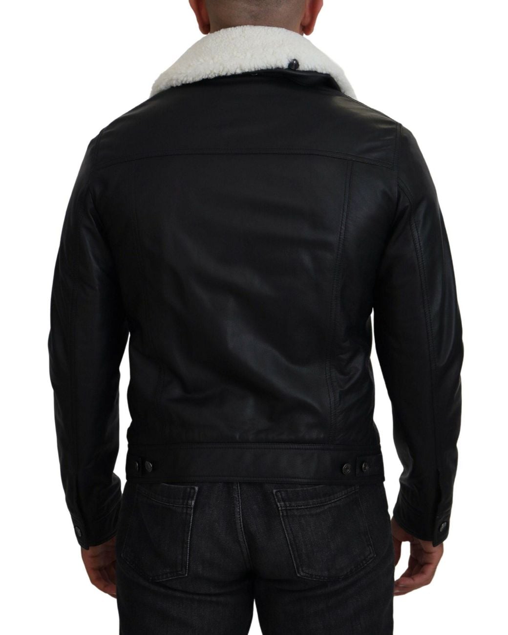 Dolce & Gabbana Black Lamb Leather Collared Coat Jacket for men