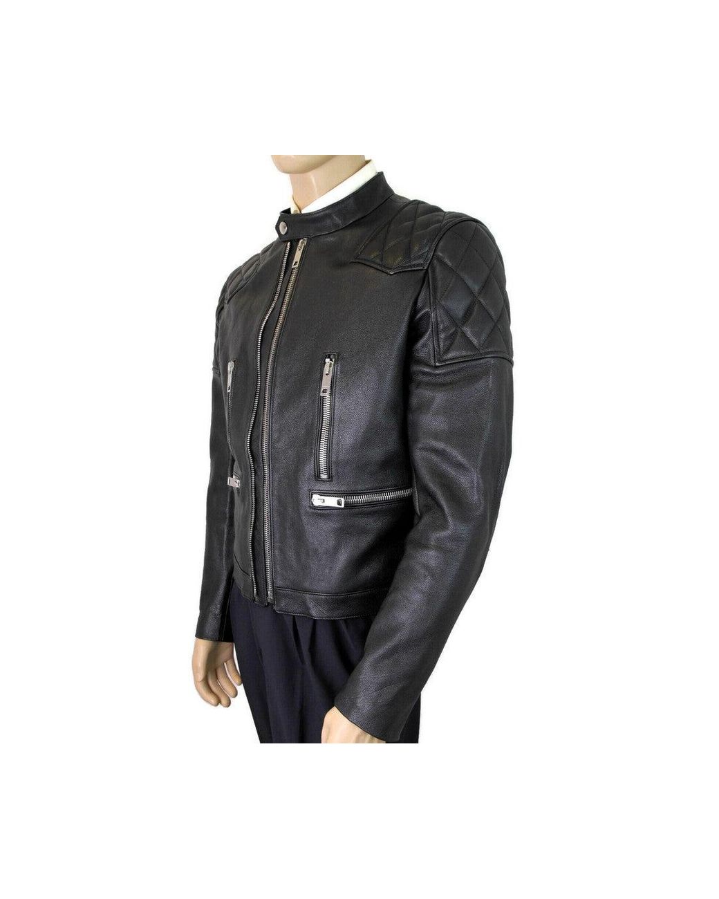 Burberry Leather Diamond Quilted Biker Jacket in Black for Men | Lyst