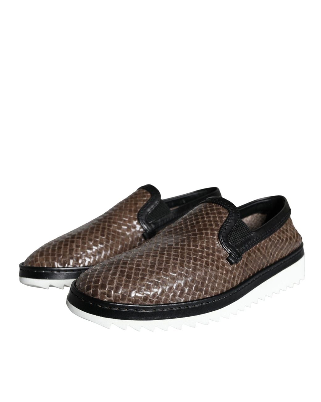 Dolce & Gabbana Brown Leather Weaved Loafers Shoes And Buffalo Calf for men