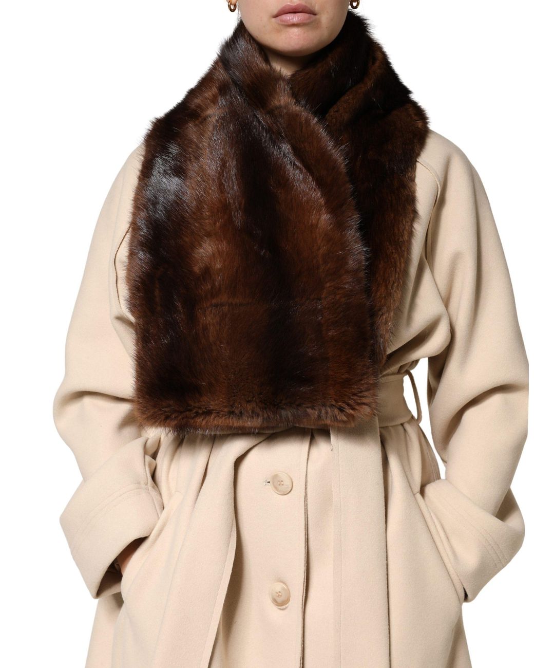 Dolce & Gabbana Brown Stripe Fur Shawl Wrap Scarf