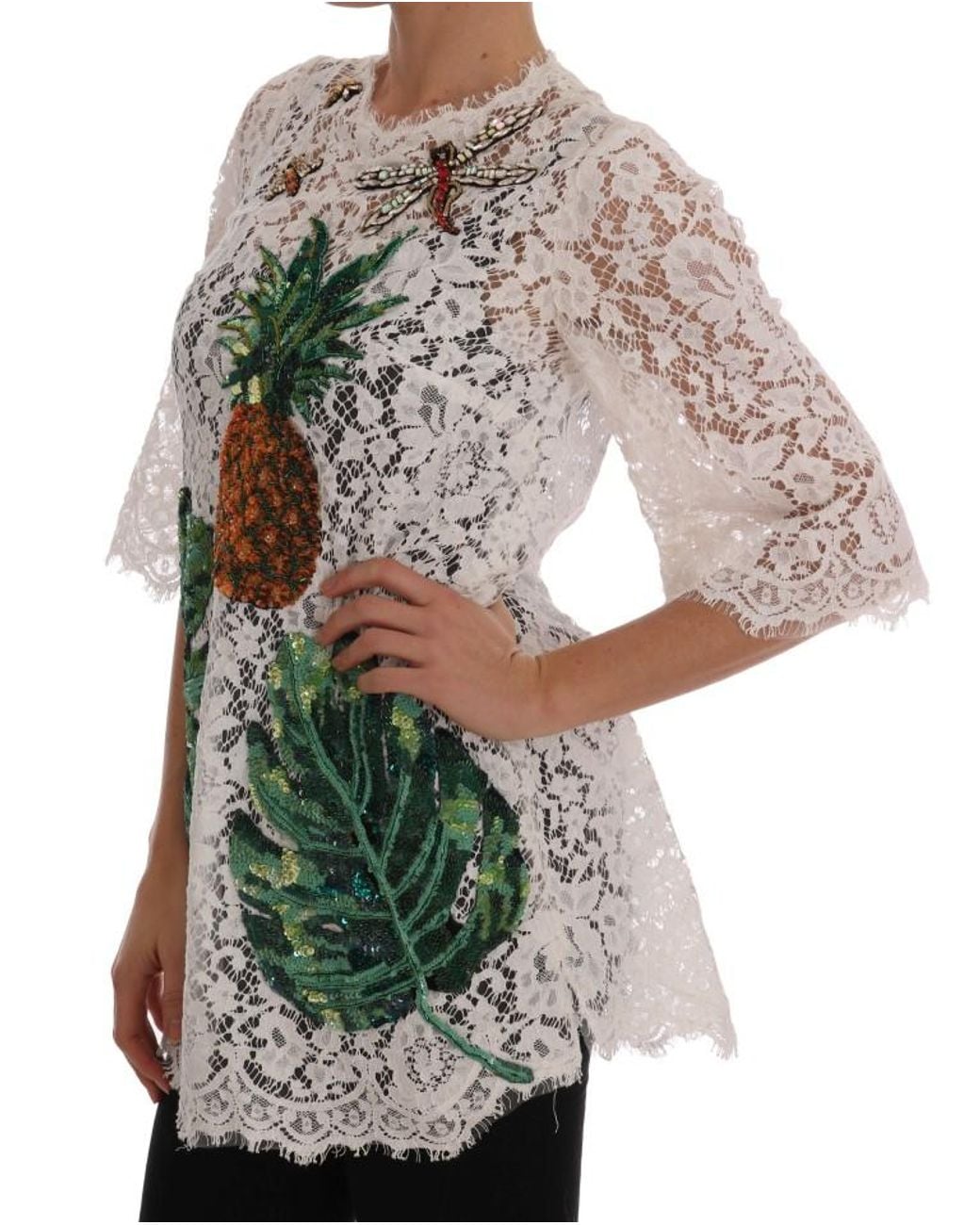 Dolce & Gabbana Multicolor Embellished Lace Blouse