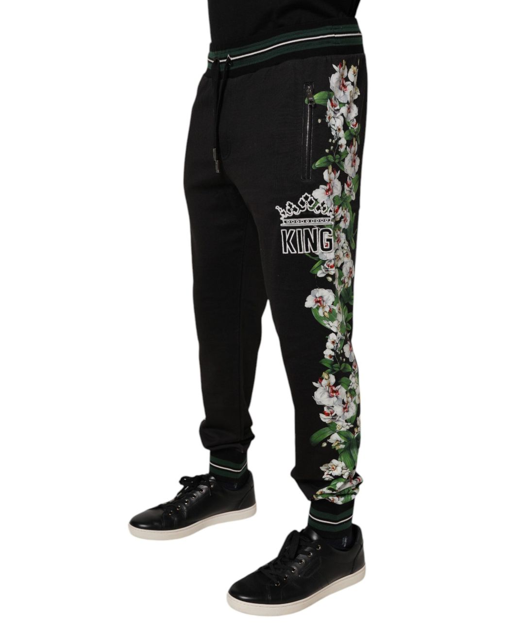 Dolce & Gabbana Black Floral King Jogger Sweatmen's Pants for men