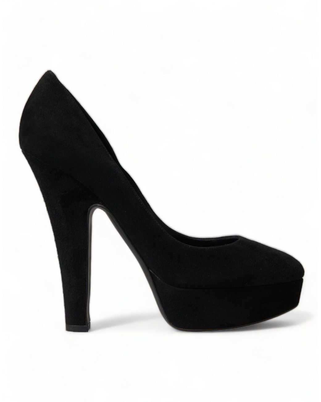 Dolce & Gabbana Black Suede Leather Platform Heel Pumps Shoes