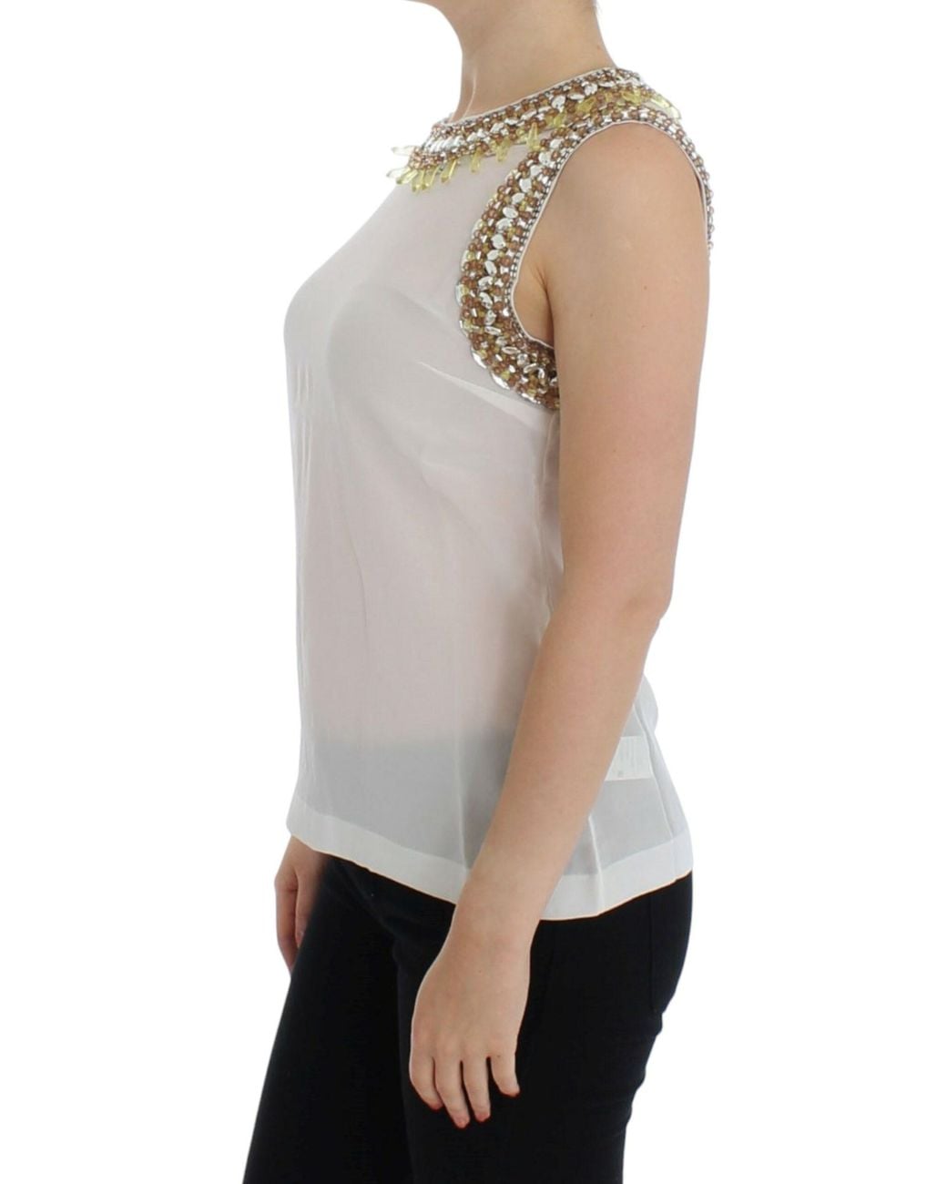 Dolce & Gabbana Gray Crystal Embellished Tank Top