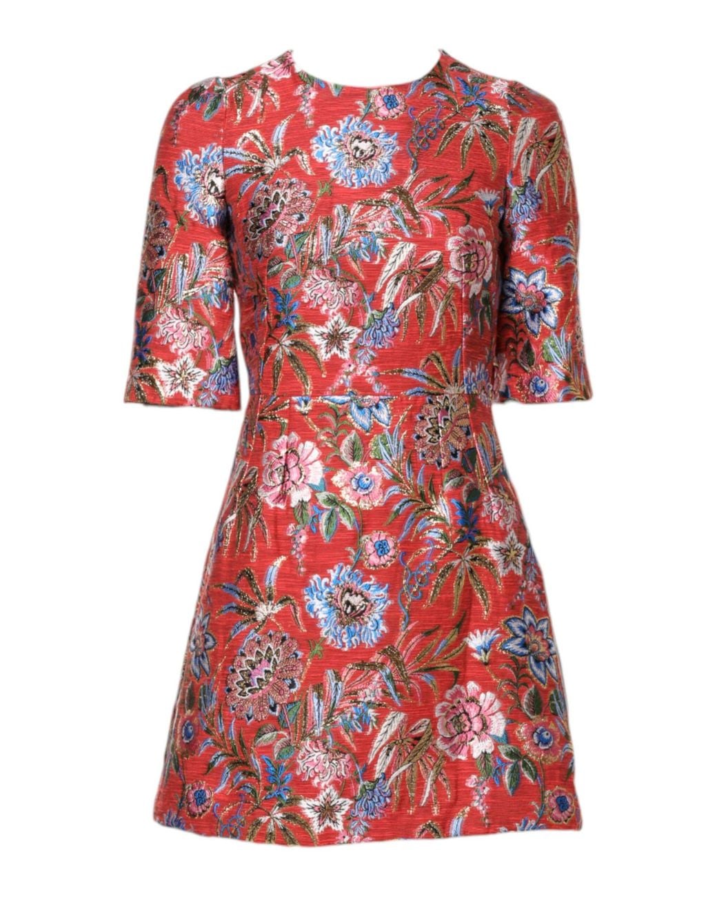 Dolce & Gabbana Red Floral Jacquard A-Line Mini Dress