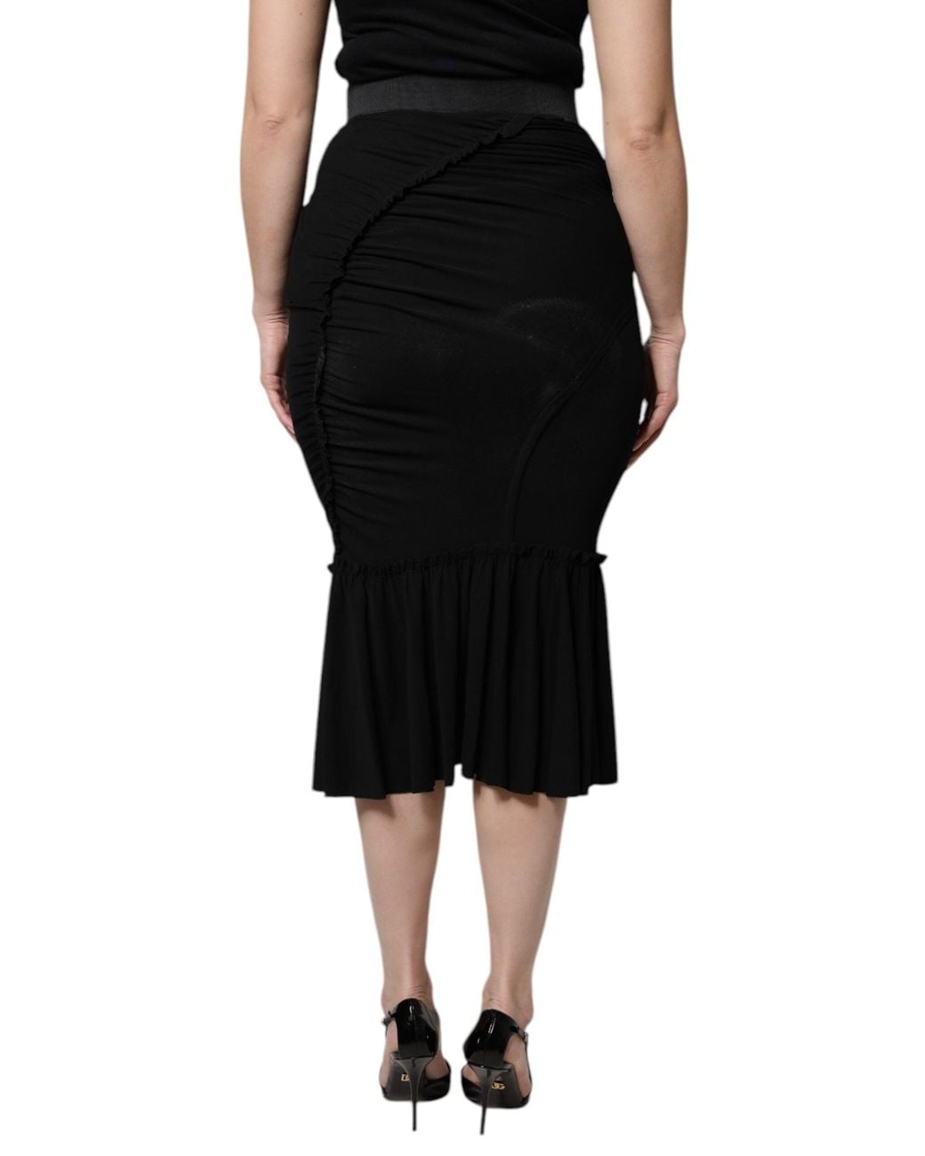 Dolce & Gabbana Black Draped Jersey Midi Skirt