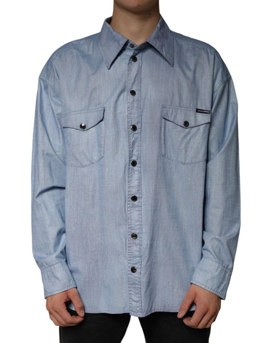 Dolce & Gabbana Blue Cotton Button Down Casual Shirt for men