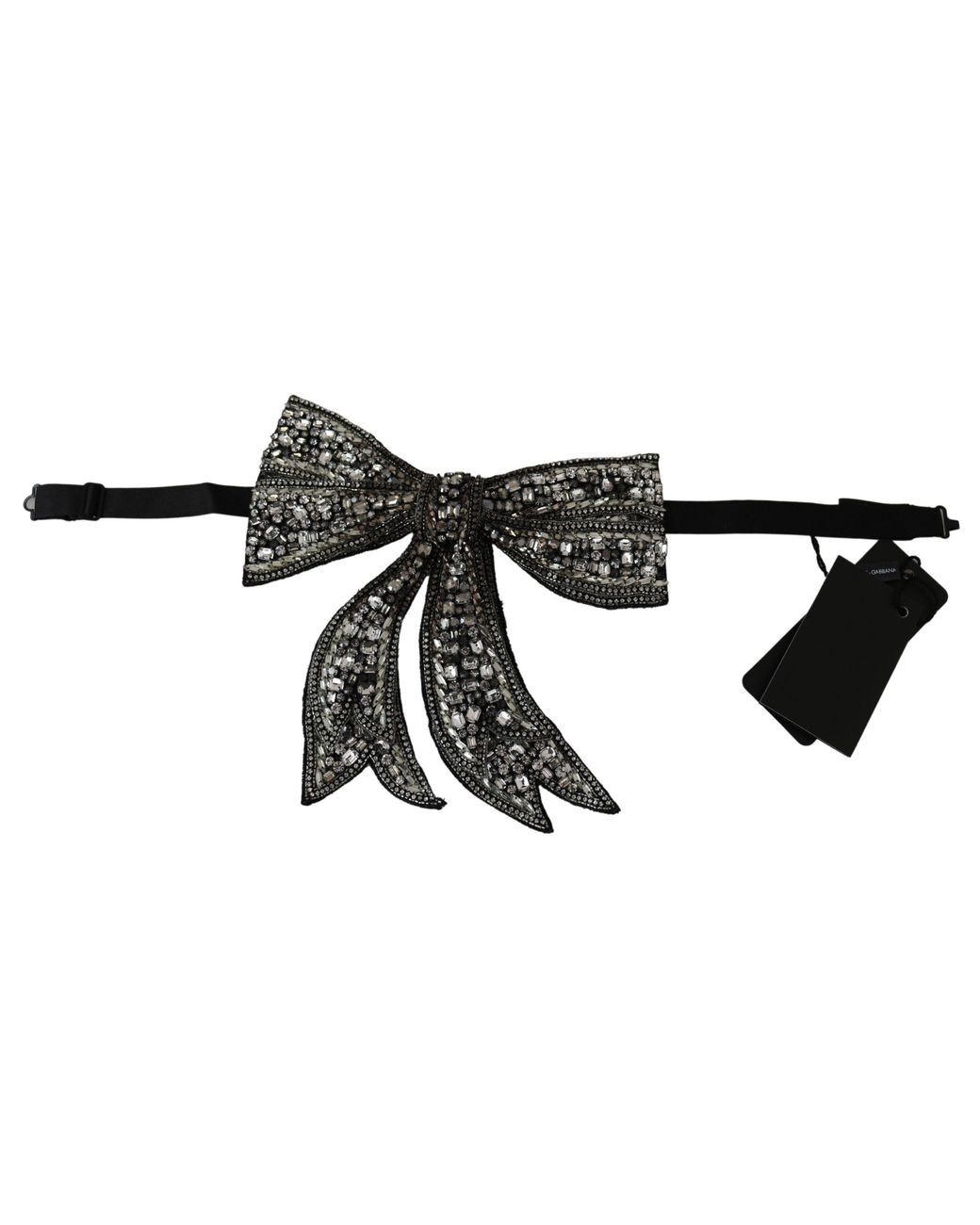 Dolce & Gabbana Black Tone 100% Silk Crystal Embellished Bowtie