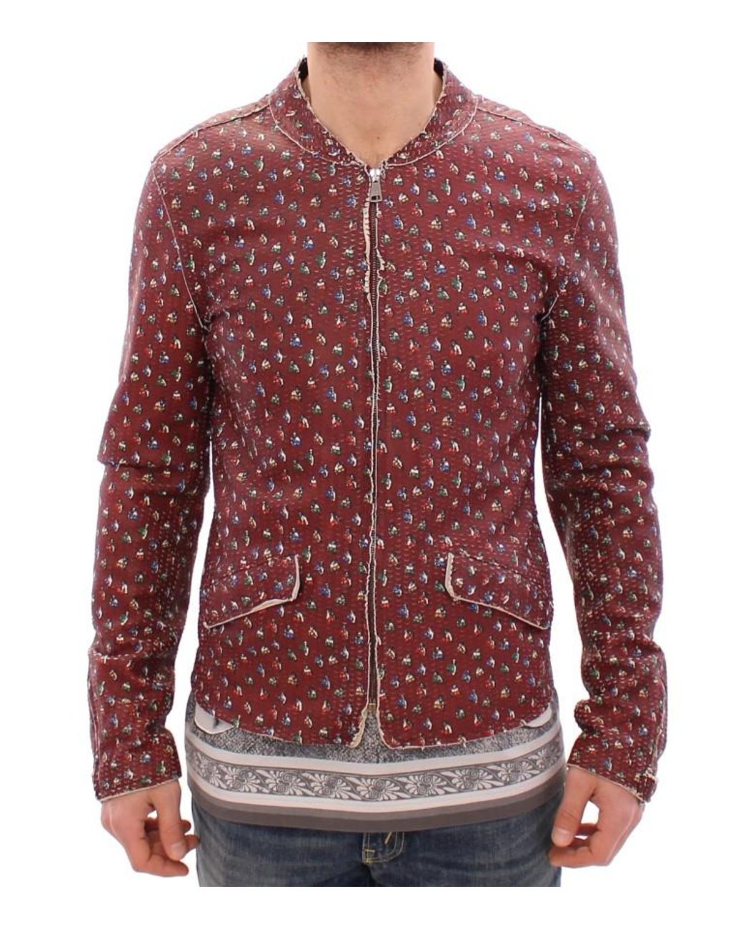 Dolce & Gabbana Red Leather Boxer Print Jacket Coat for men
