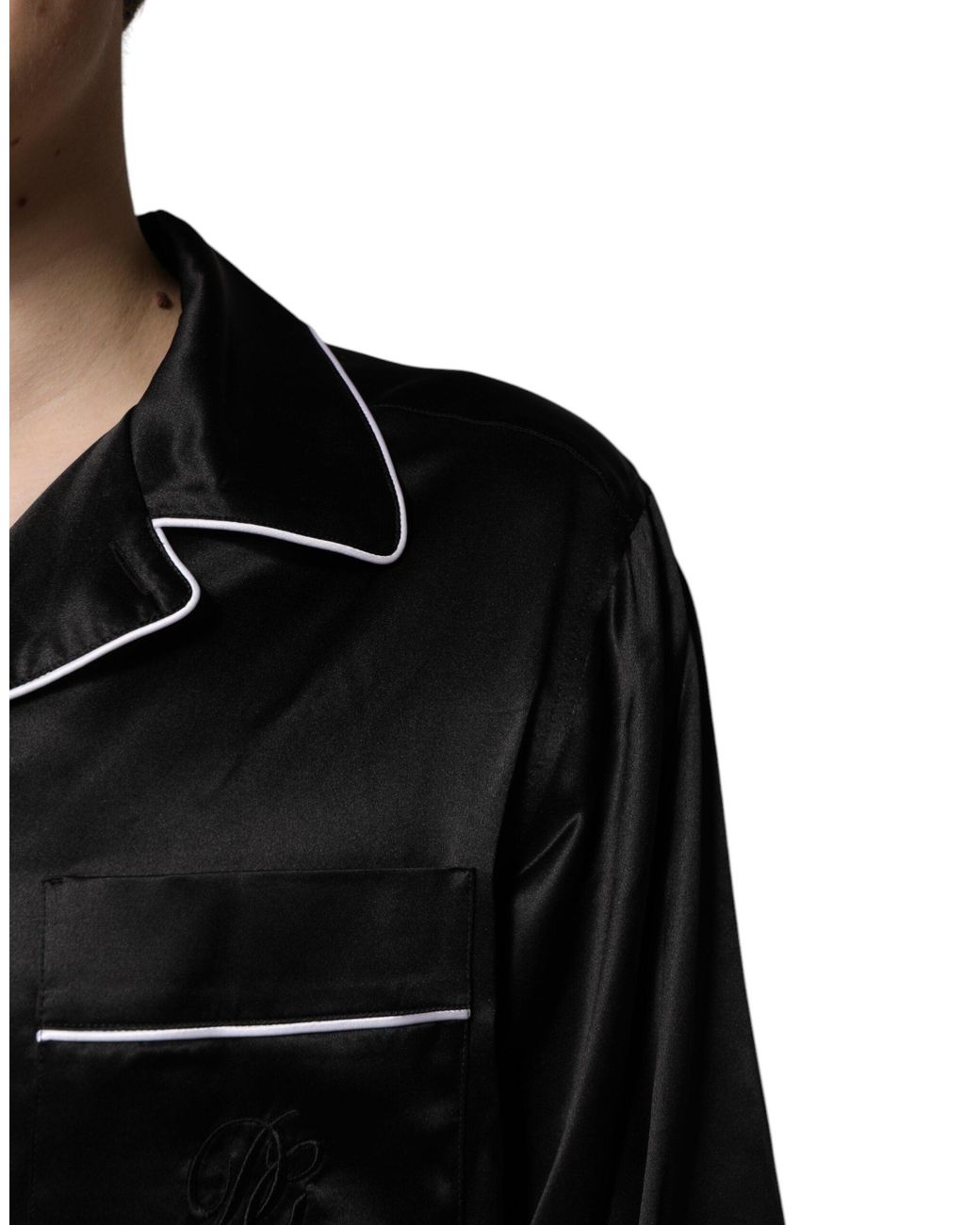 Dolce & Gabbana Black Silk Shirt Pants Pajama Set Sleepwear for men