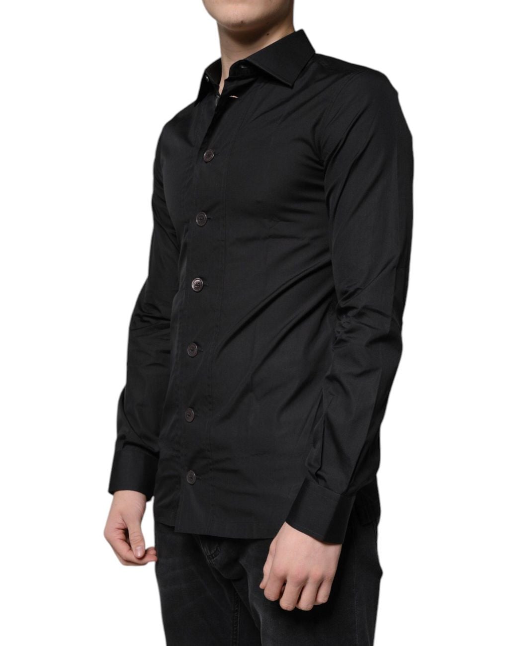 Dolce & Gabbana Black Cotton Formal Long Sleeves Dress Shirt for men
