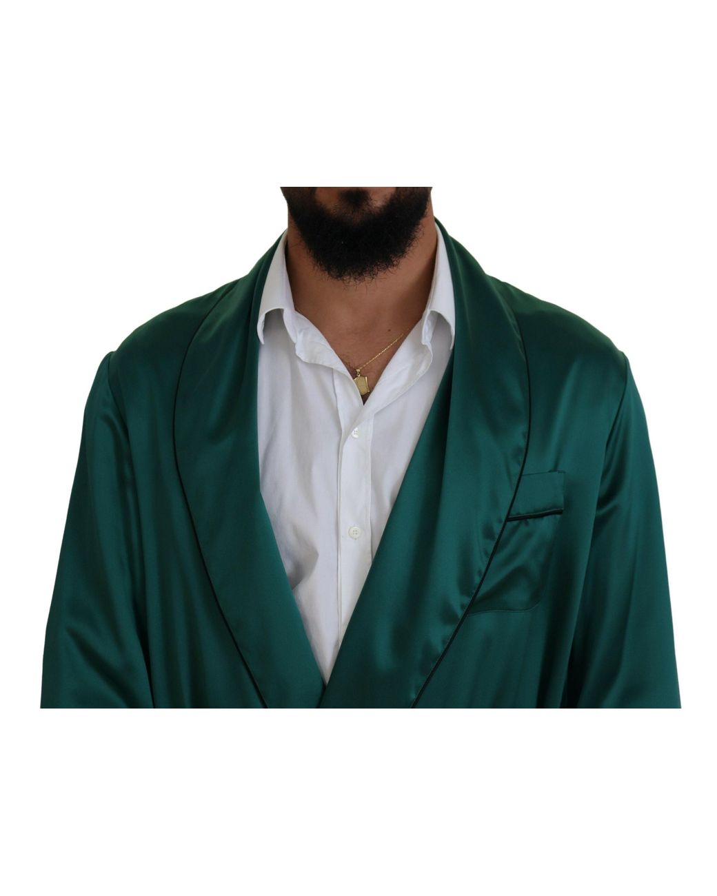 Dolce & Gabbana Green Silk Waist Belt Robe Sleepwear for men