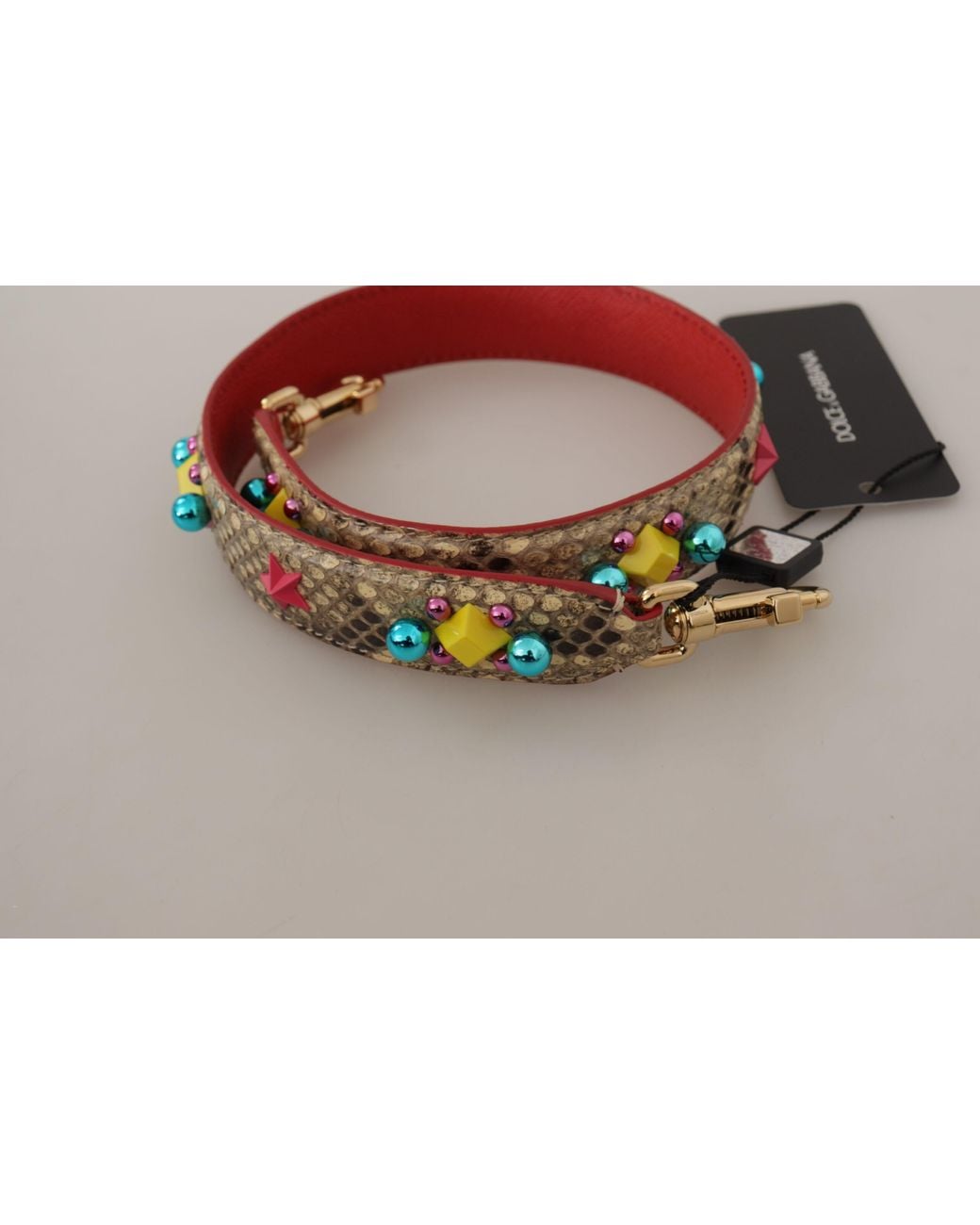 Dolce & Gabbana Red Python Leather Crystals Shoulder Strap