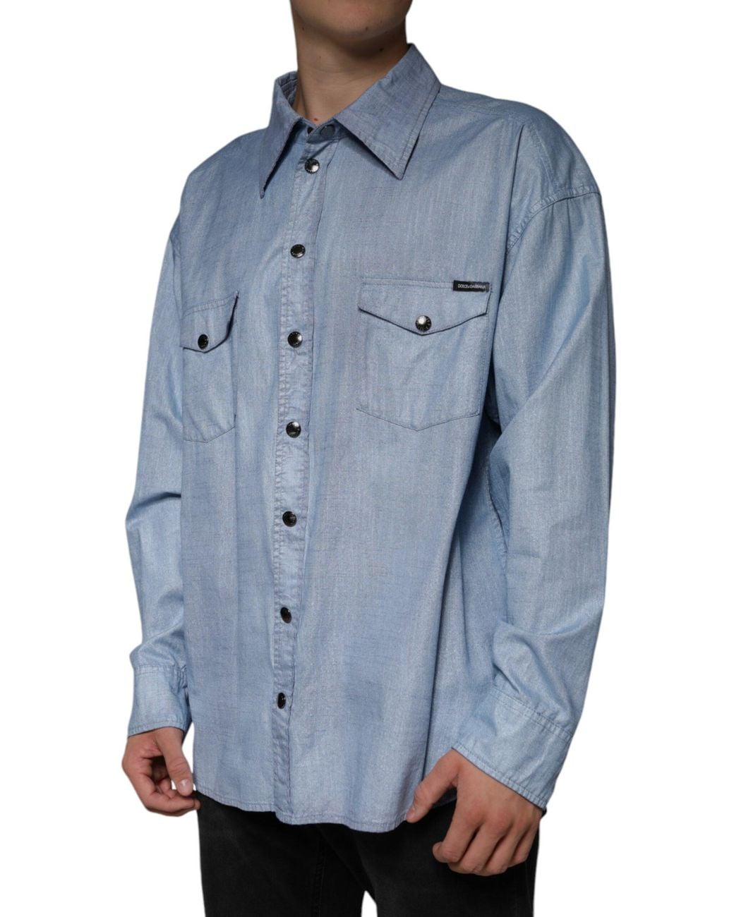 Dolce & Gabbana Blue Cotton Button Down Casual Shirt for men