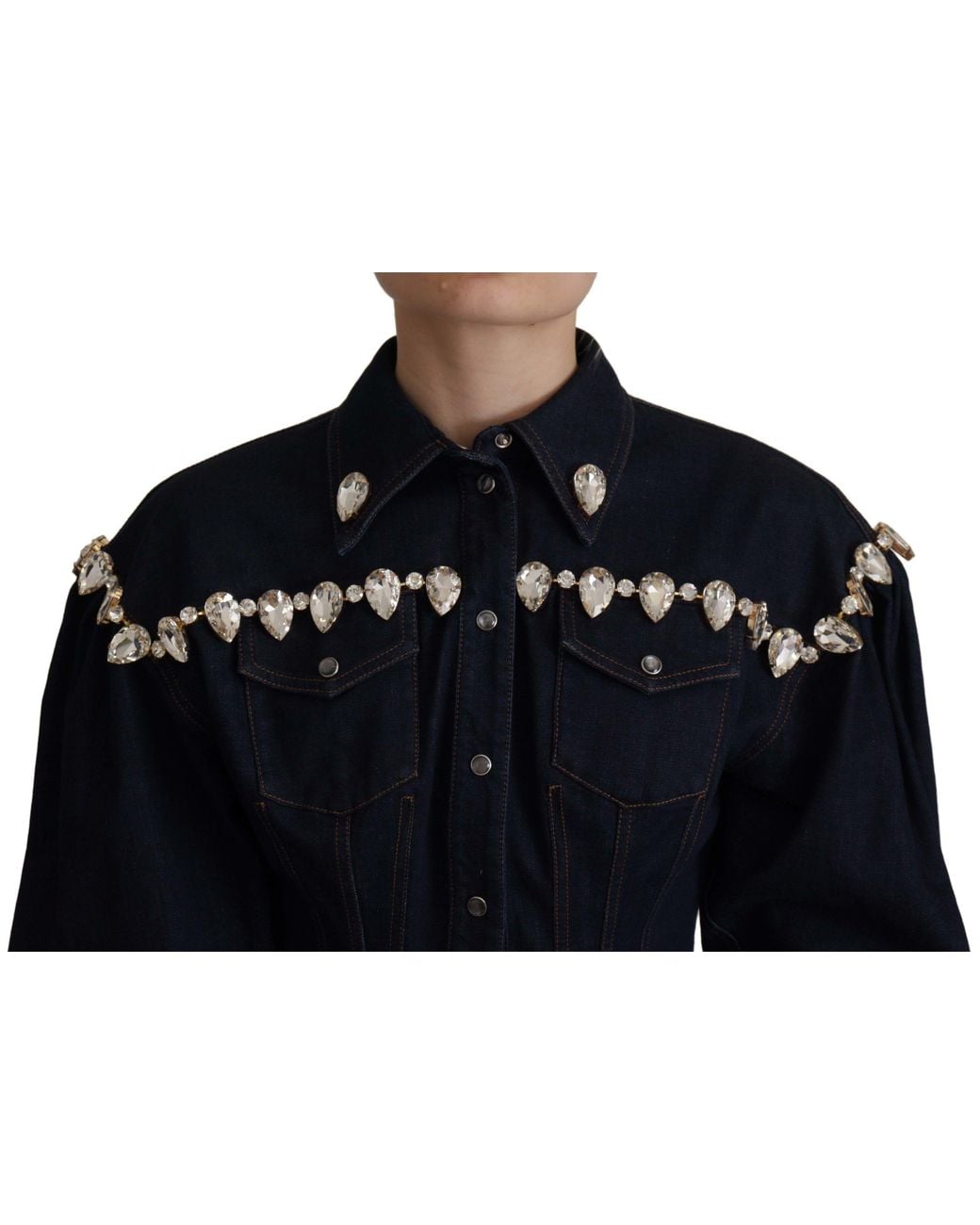 Dolce & Gabbana Black Denim Crystal Embellish Cotton Jacket Clothing