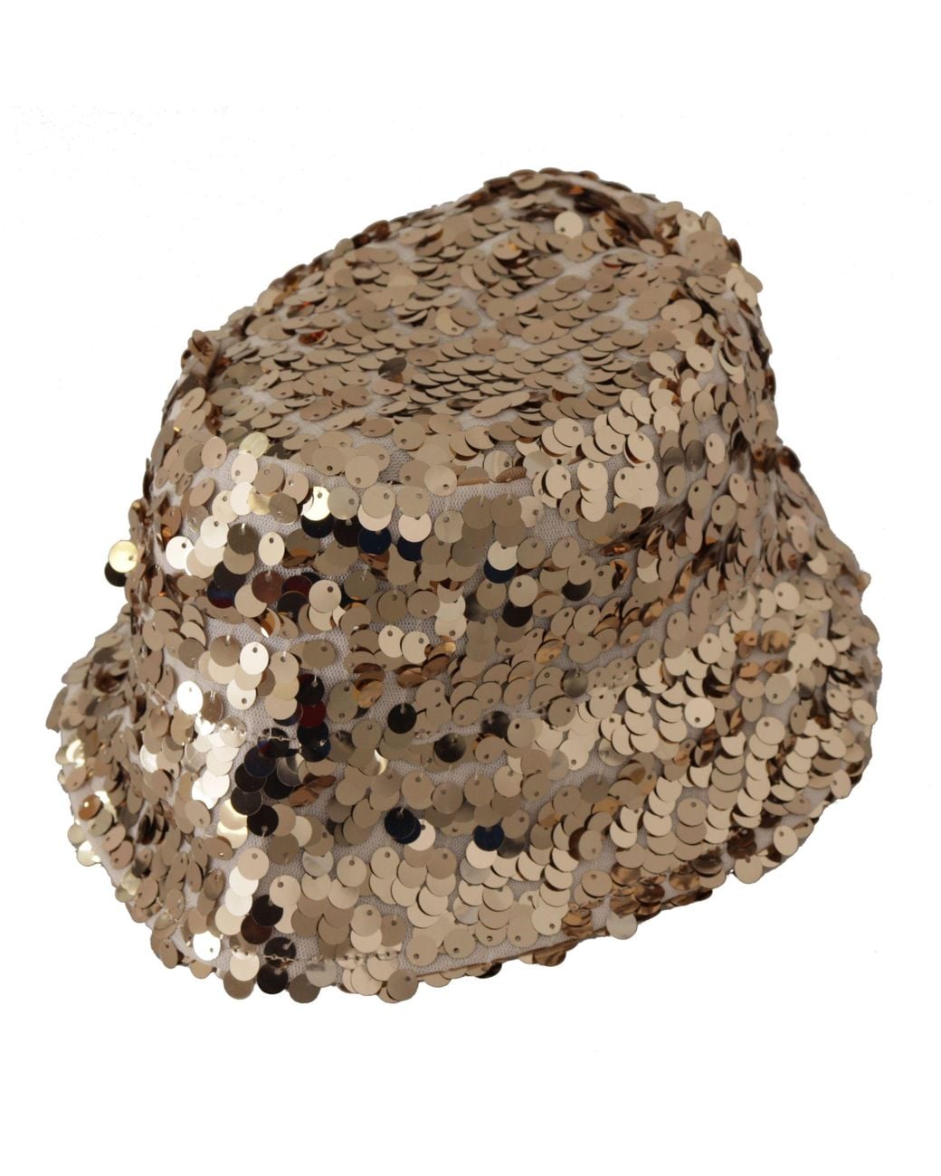 Dolce & Gabbana Brown Silk Sequin Embellished Designer Brim Bucket Hat Polyester