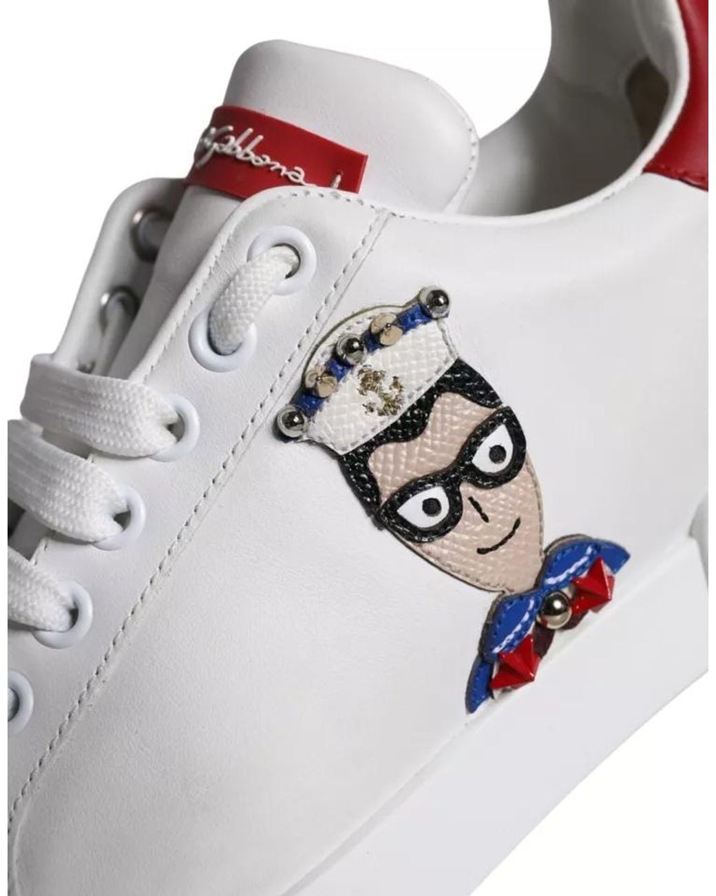Dolce & Gabbana Metallic Patch Calfskin Nappa Portofino Sneakers Shoes And Calf Leather