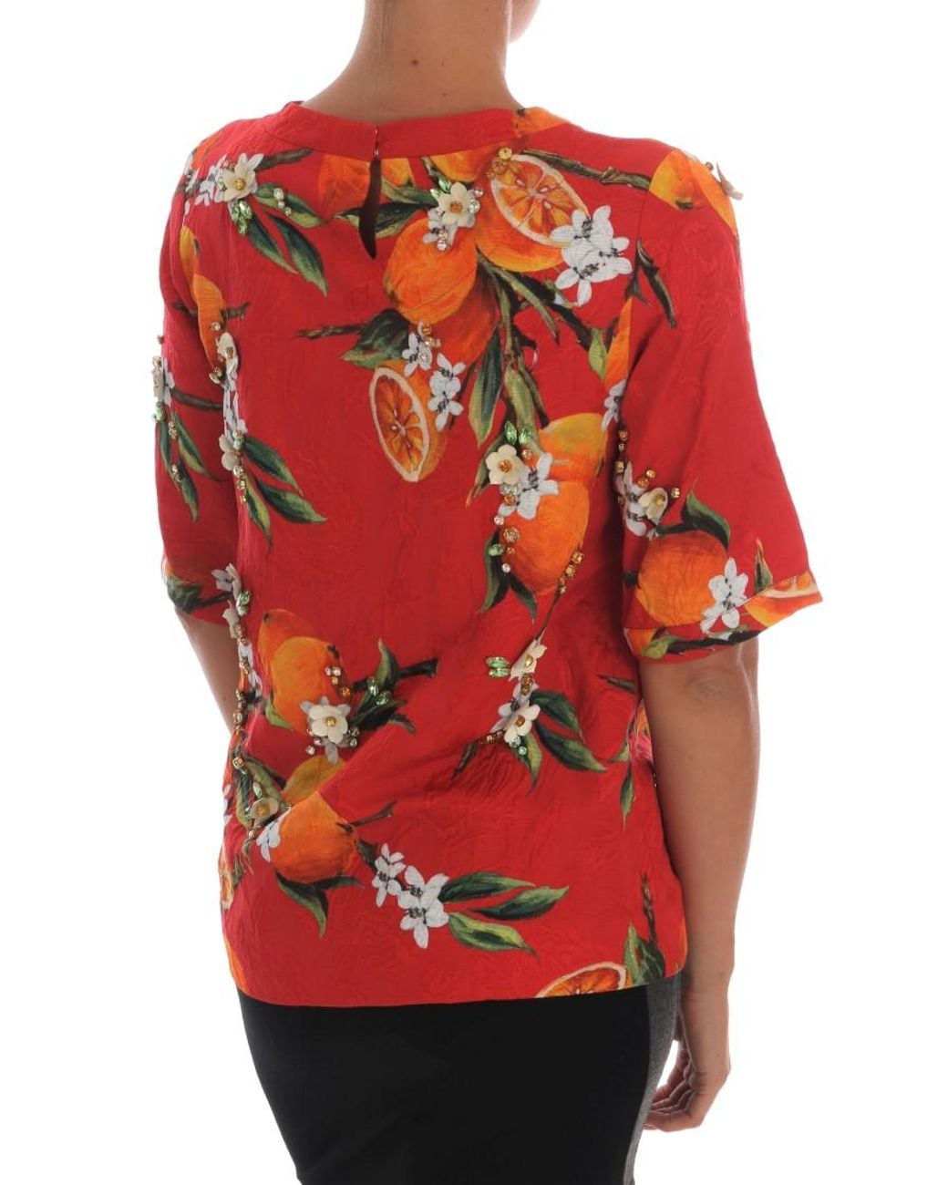 Dolce & Gabbana Red Print Crystal-Embellished Blouse