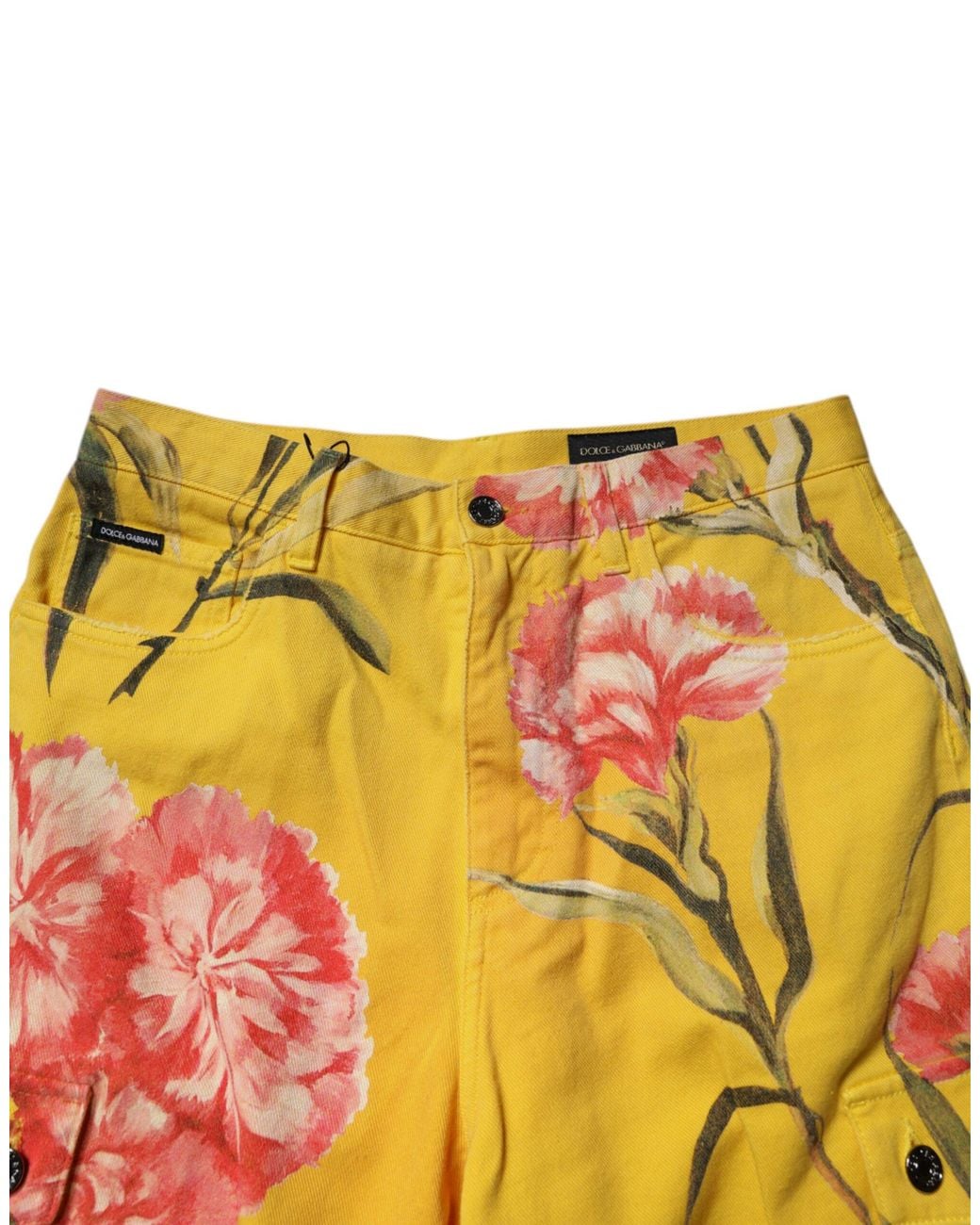 Dolce & Gabbana Yellow Floral Cargo Shorts for men