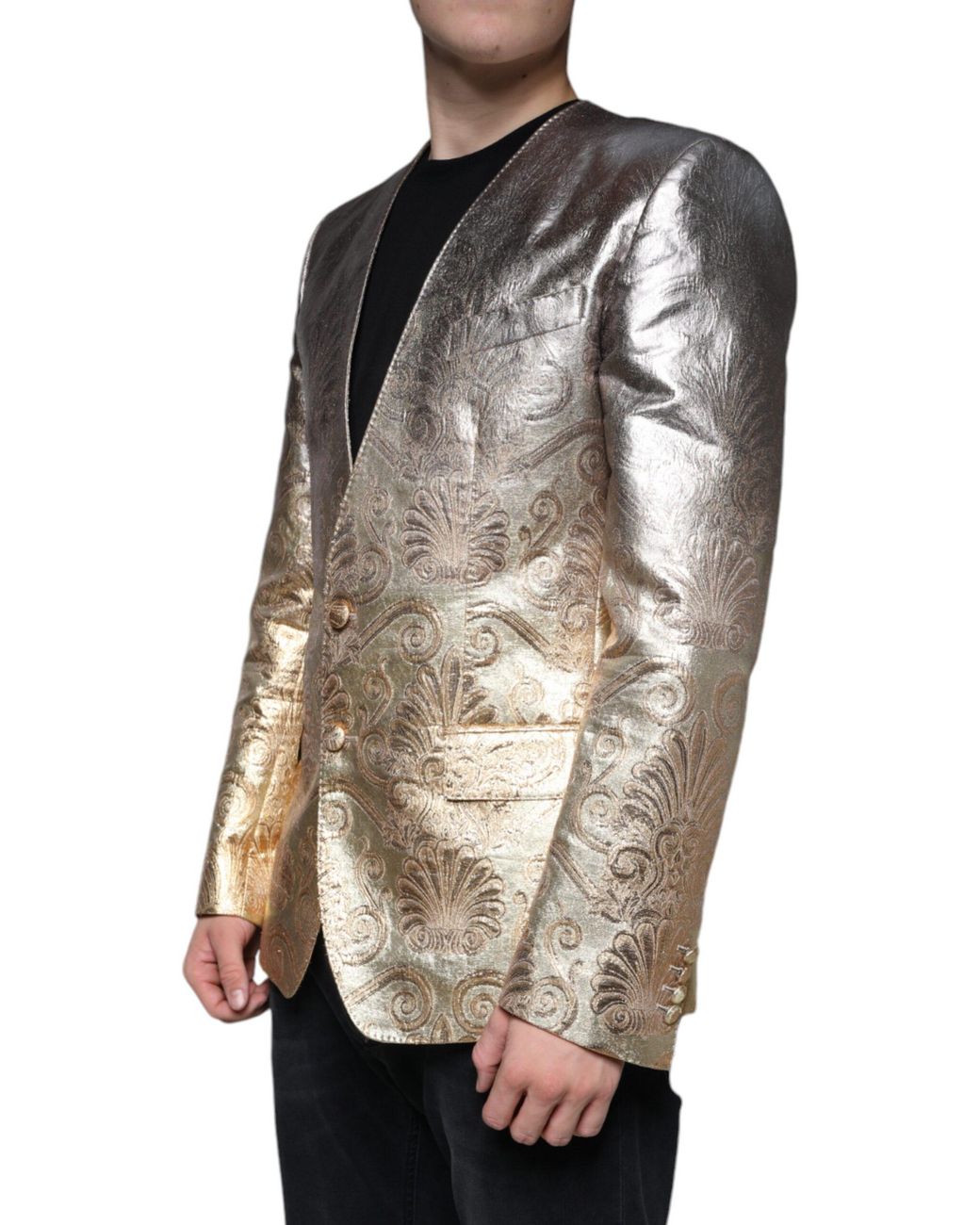 Dolce & Gabbana Gray Jacquard Single Breasted Dress Blazer for men