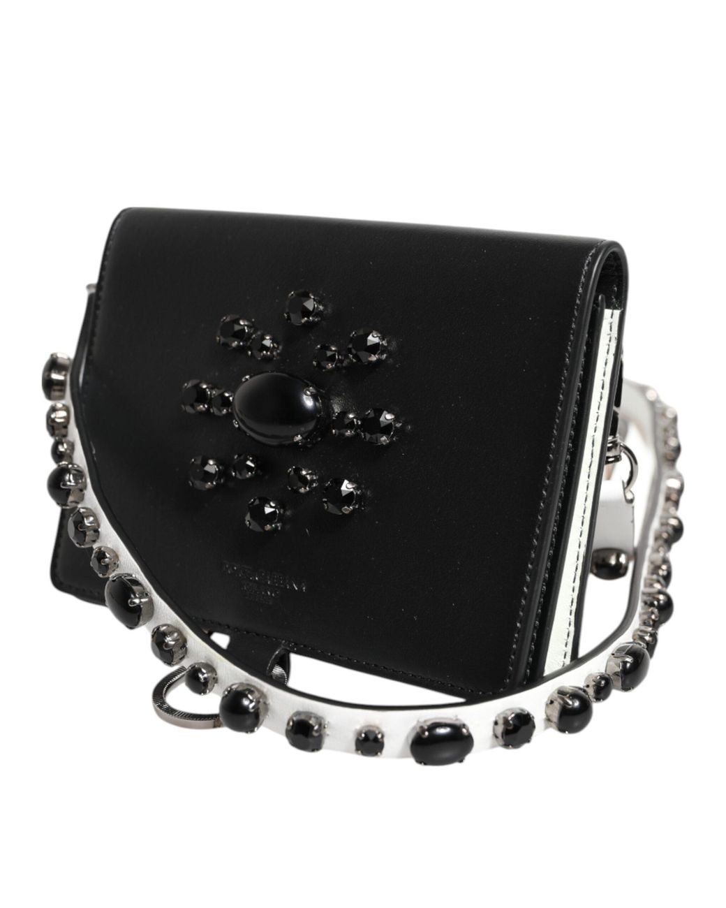 Dolce & Gabbana White Leather Crystal Embellished Card Holder Wallet