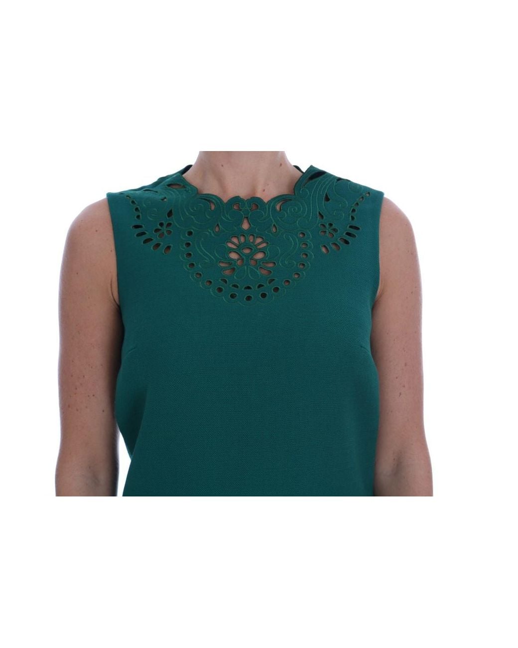Dolce & Gabbana Green Floral Cutout Silk Wool Dress
