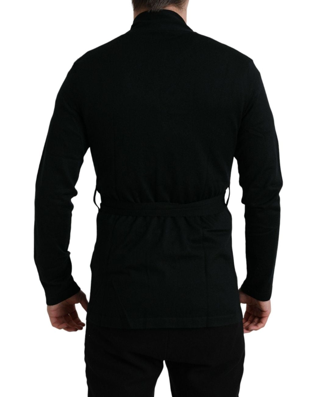 Dolce & Gabbana Black Cashmere Long Sleeves Belted Wrap Robe for men