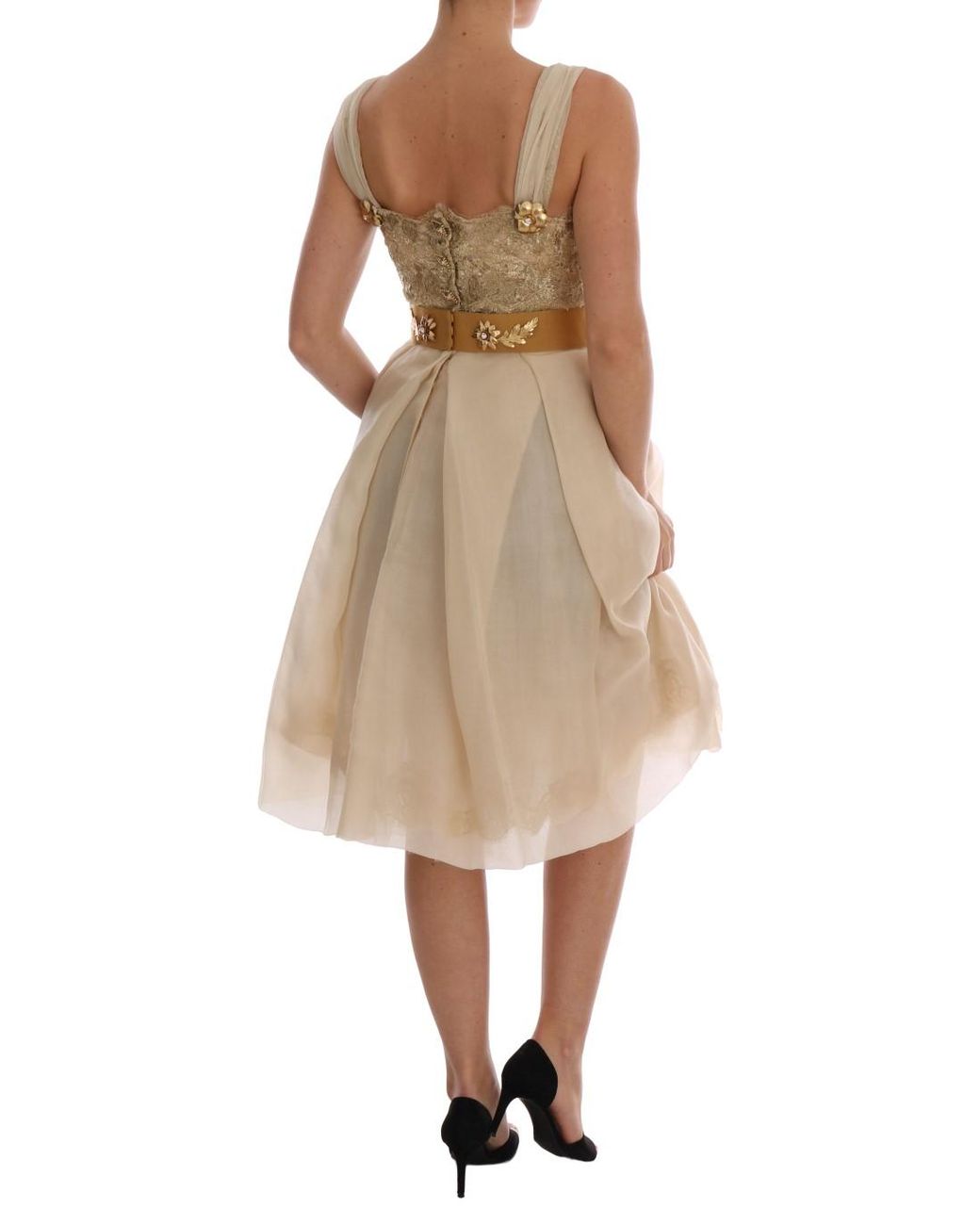 Dolce & Gabbana Multicolor Gold Silk Crystal Embellished Dress