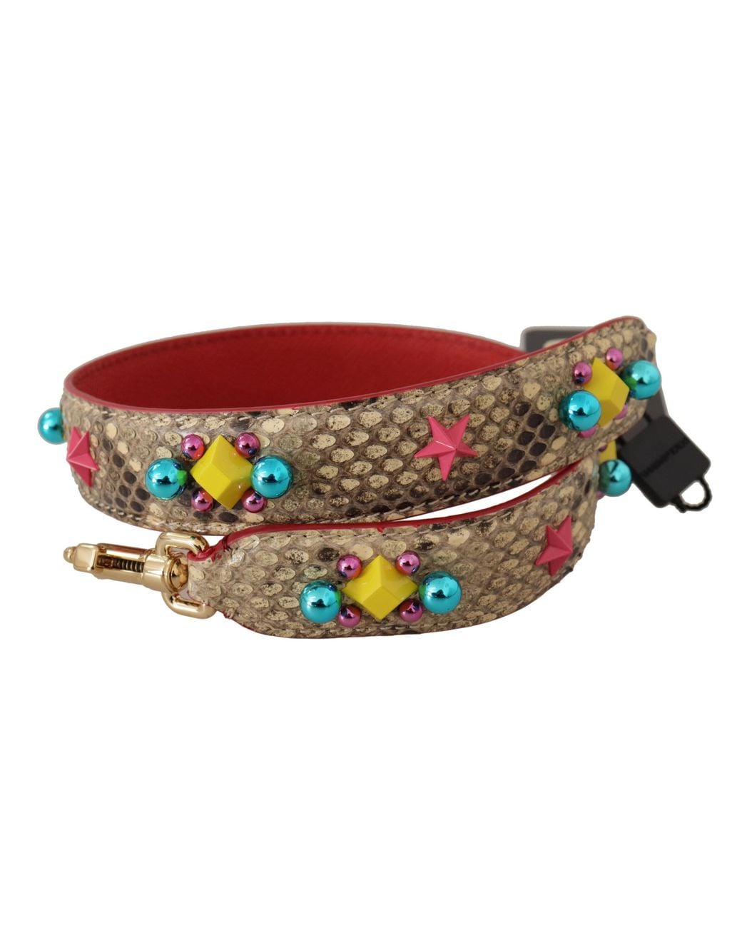 Dolce & Gabbana Red Python Leather Crystals Shoulder Strap