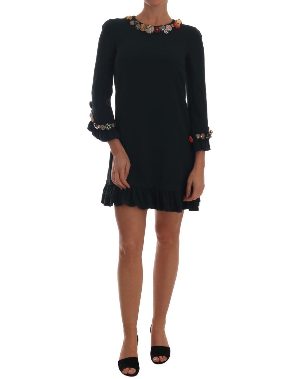Dolce & Gabbana Black Mini Dress Buttonembellished Style