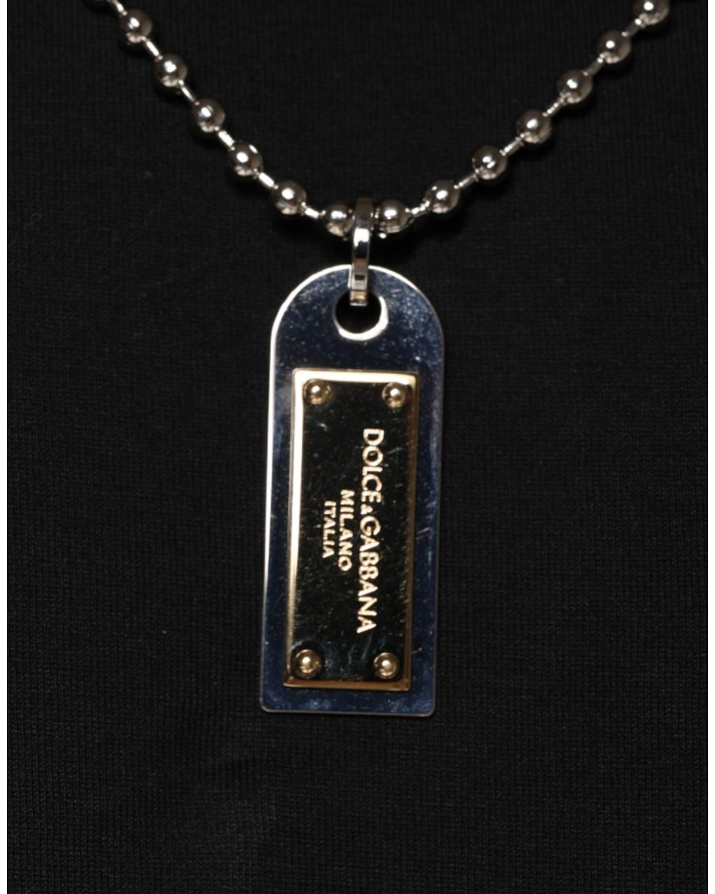 Dolce & Gabbana Black Cotton Necklace Embellished T-Shirt for men