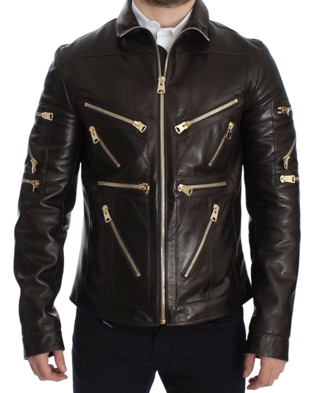 Dolce & Gabbana Black Lambskin Leather Zipper Jacket for men