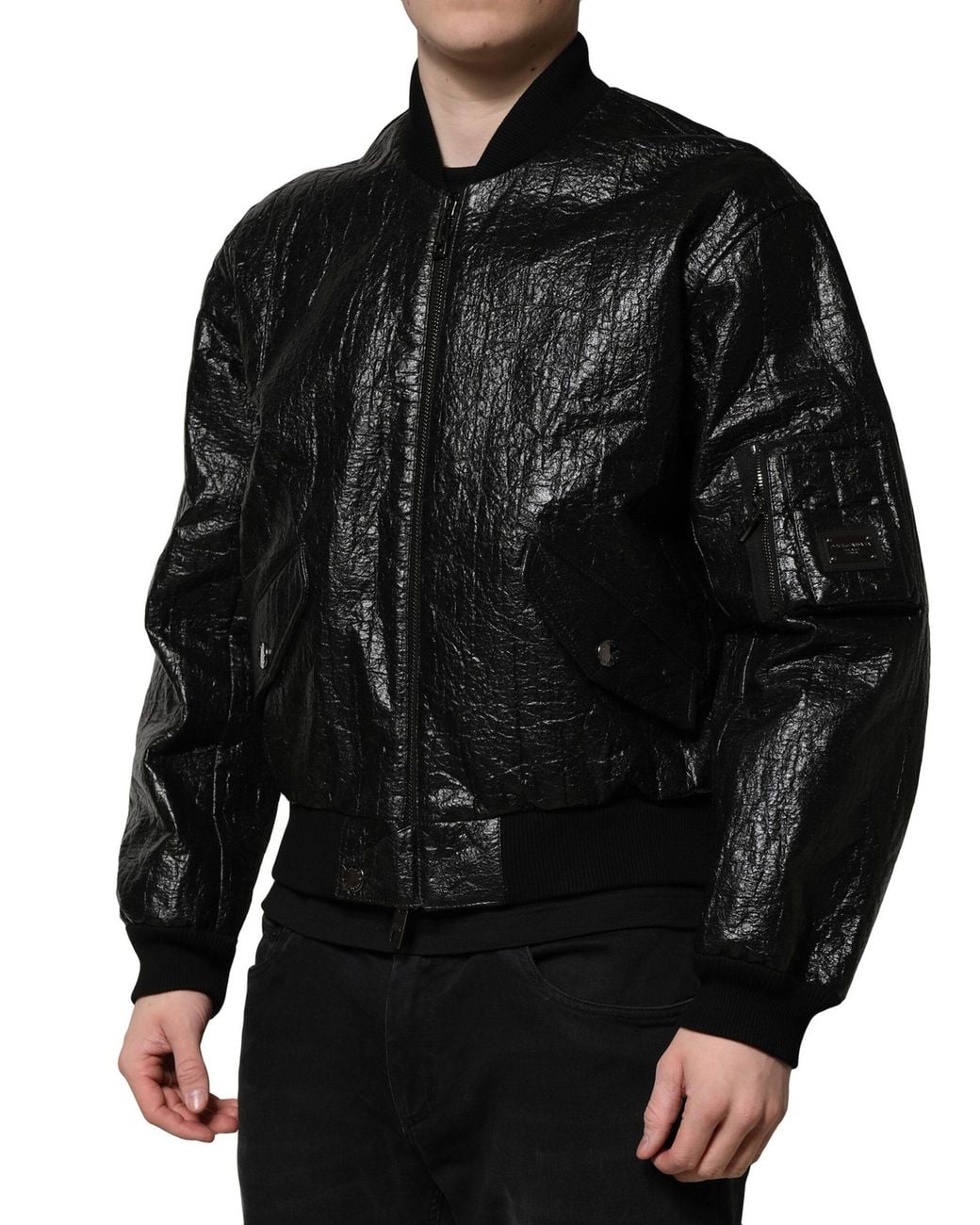 Dolce & Gabbana Black Logo Plaque Bomber Full Zipper Jacket for men
