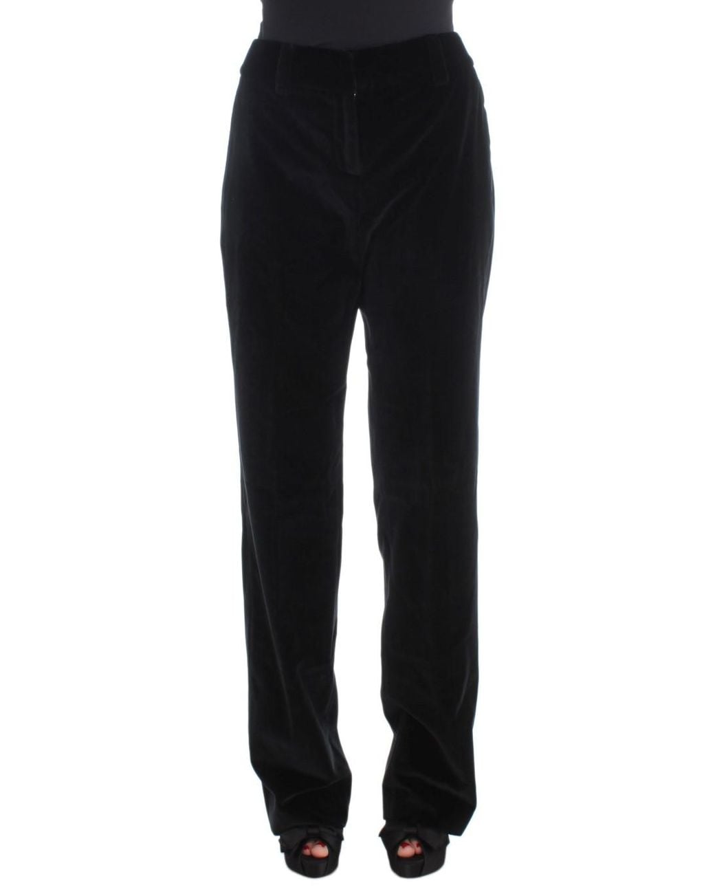 Ermanno Scervino Black Velvet Cotton Straight Legs Pants