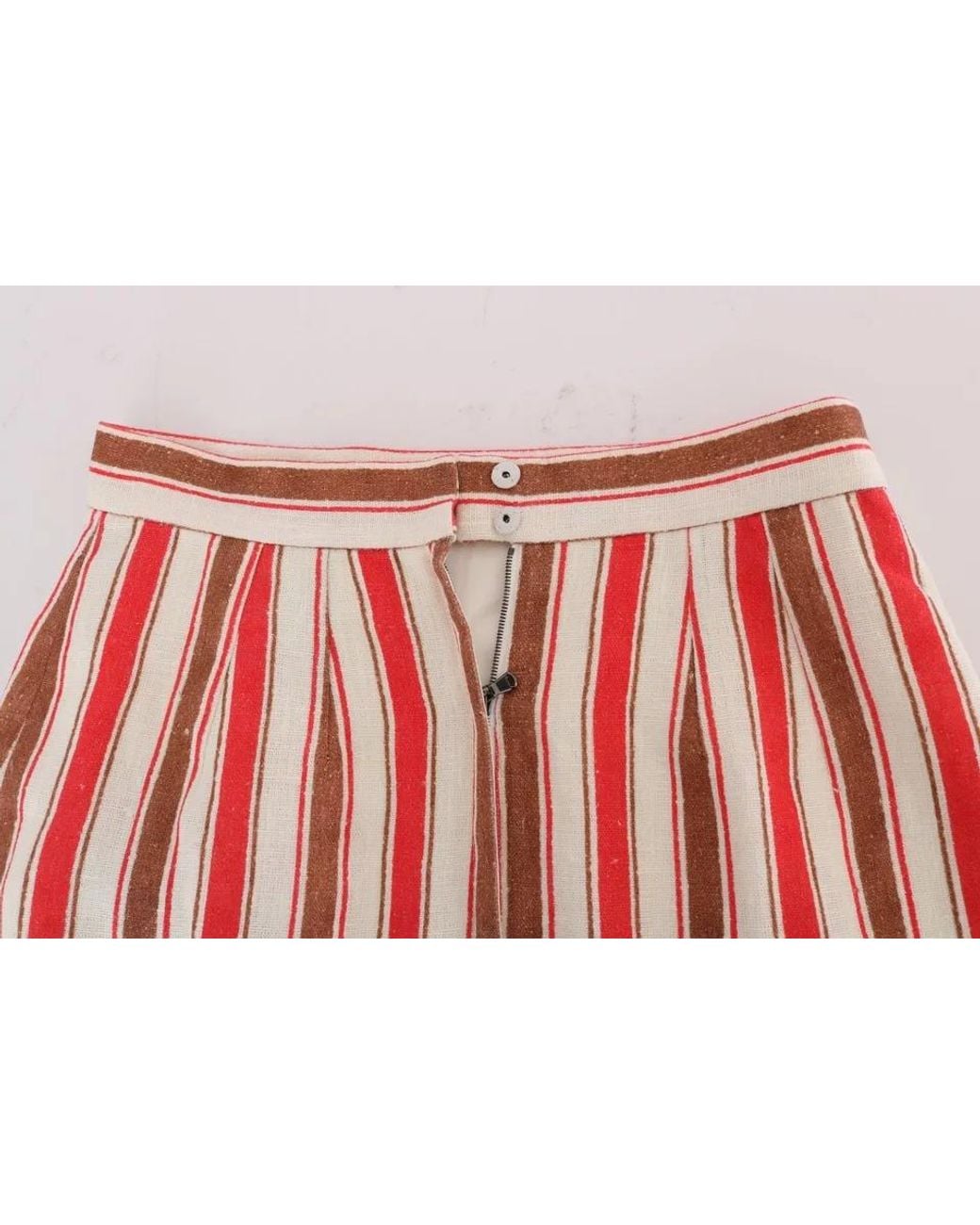 Dolce & Gabbana Red Portofino Stripes Cotton Midi Skirt