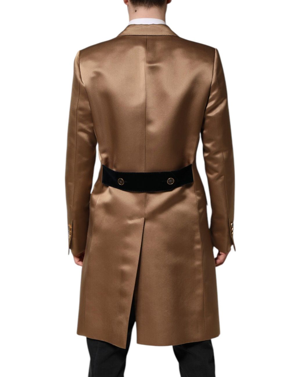 Dolce & Gabbana Brown Satin Overcoat Shawl Collar for men