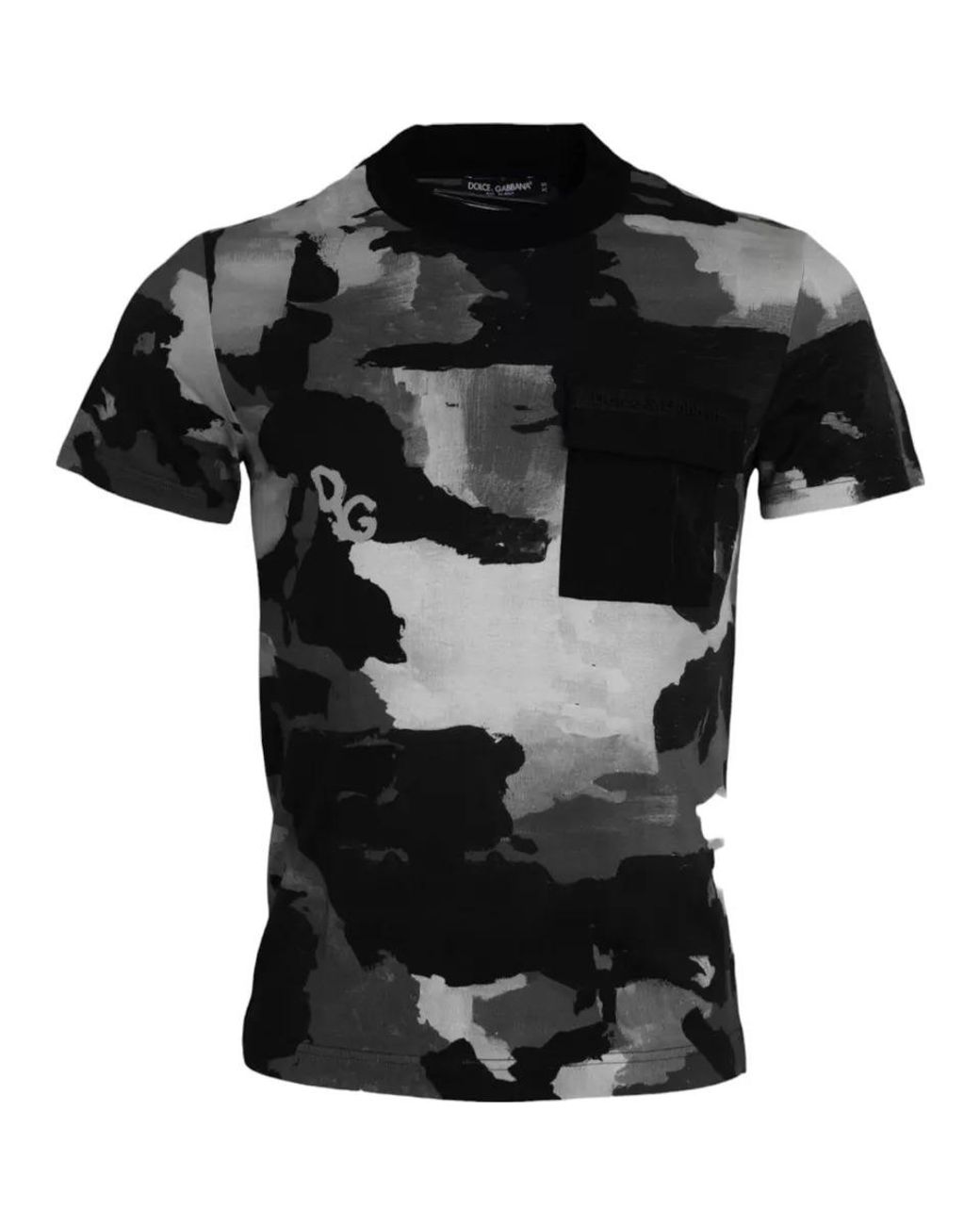 Dolce & Gabbana Black Camouflage Cotton Crewneck T-Shirt for men