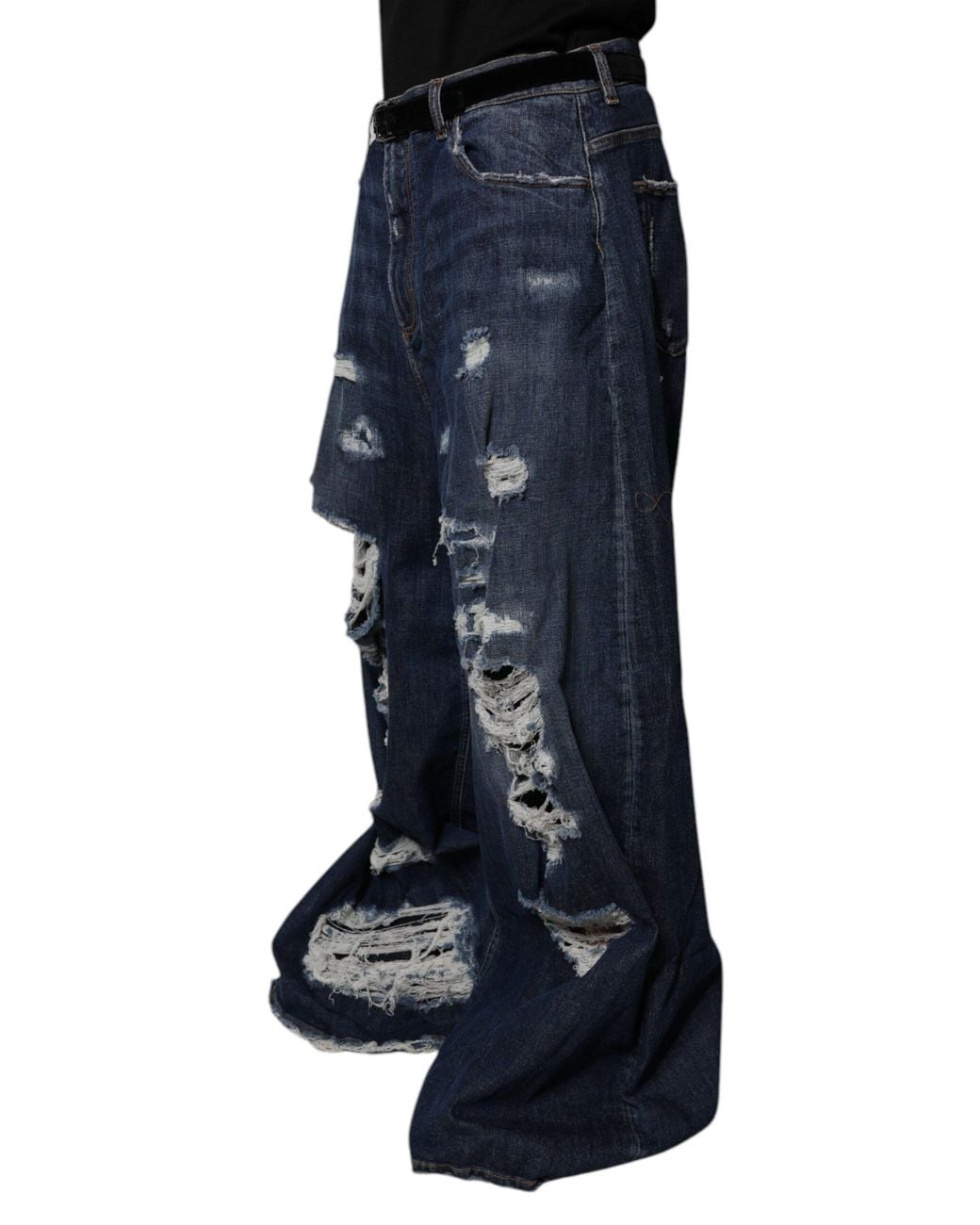 Dolce & Gabbana Blue Wide Leg Distressed Jeans for men