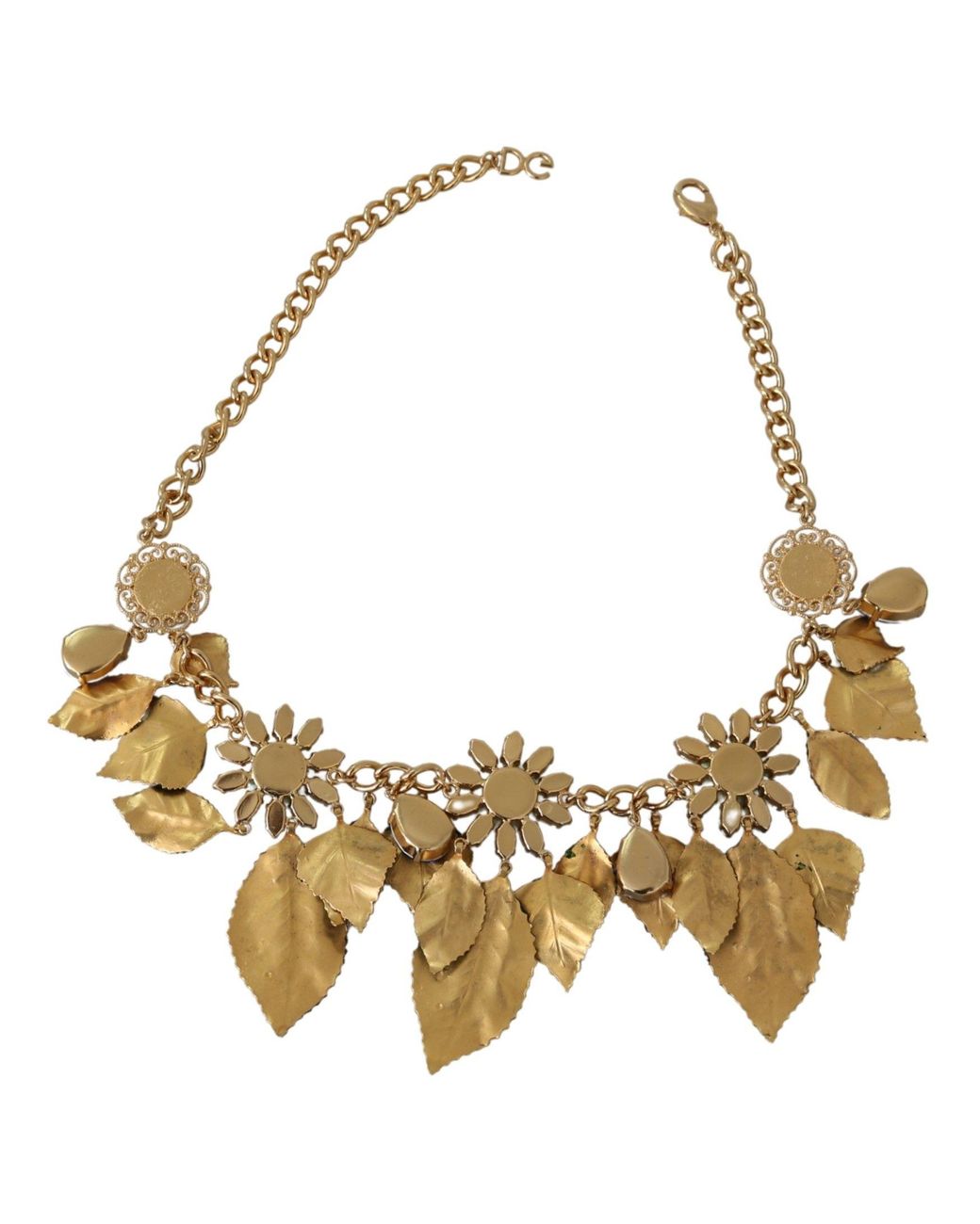 Dolce & Gabbana Multicolor Floral Crystal Charm Gold Brass Statement Necklace
