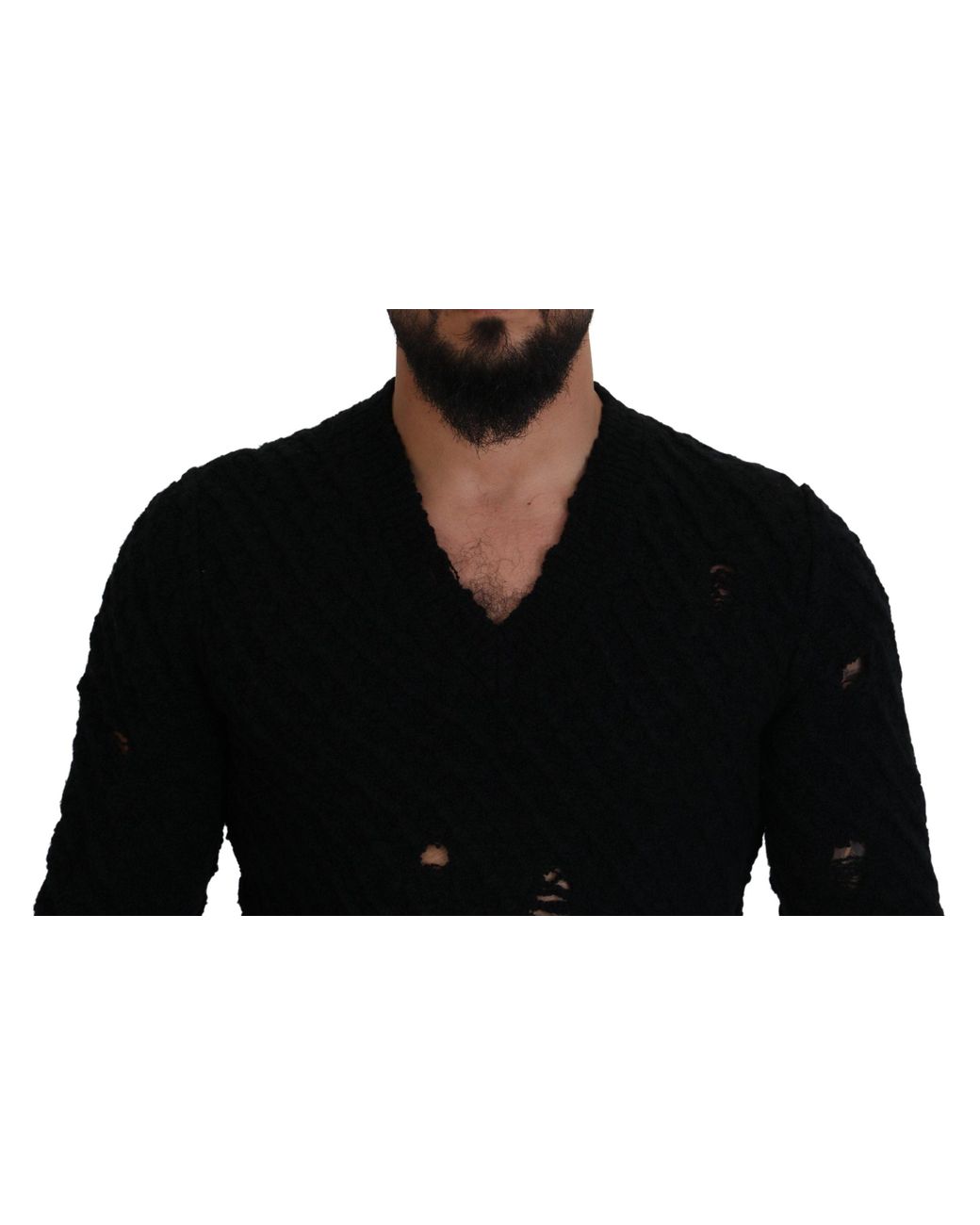 Dolce & Gabbana Black Wool V-Neck Knitted Pullover Sweater for men