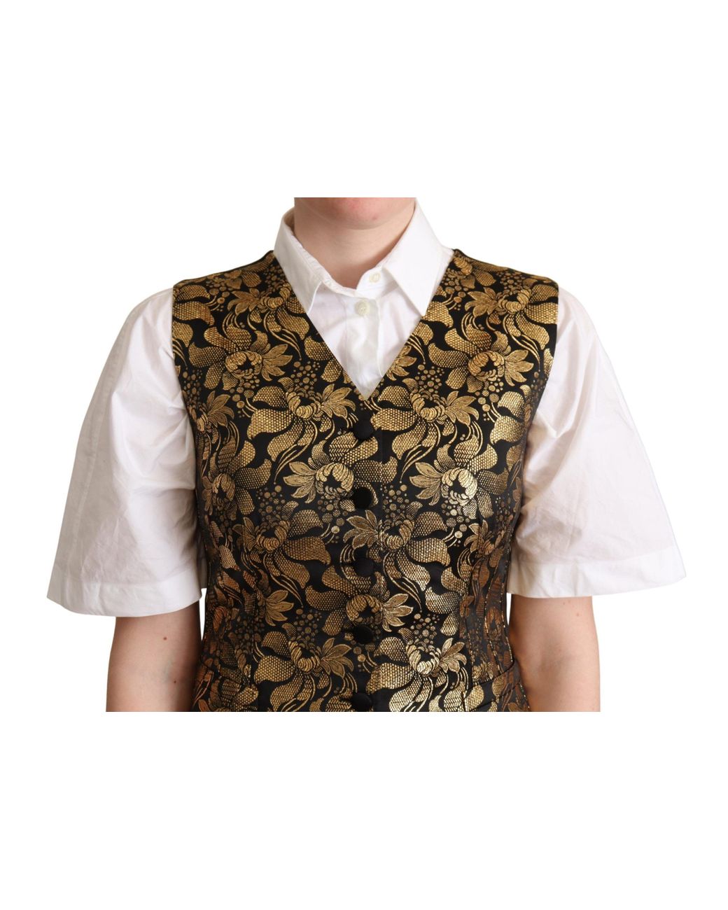 Dolce & Gabbana Black Jacquard Silk Waistcoat Vest