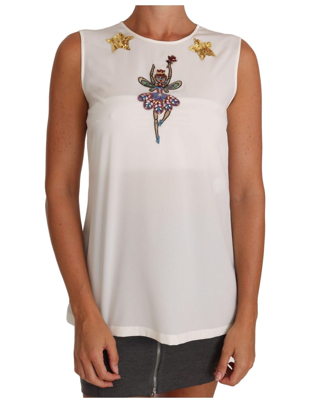 Dolce & Gabbana Pink Silk Embellished Crystal Sequin Fairy Top