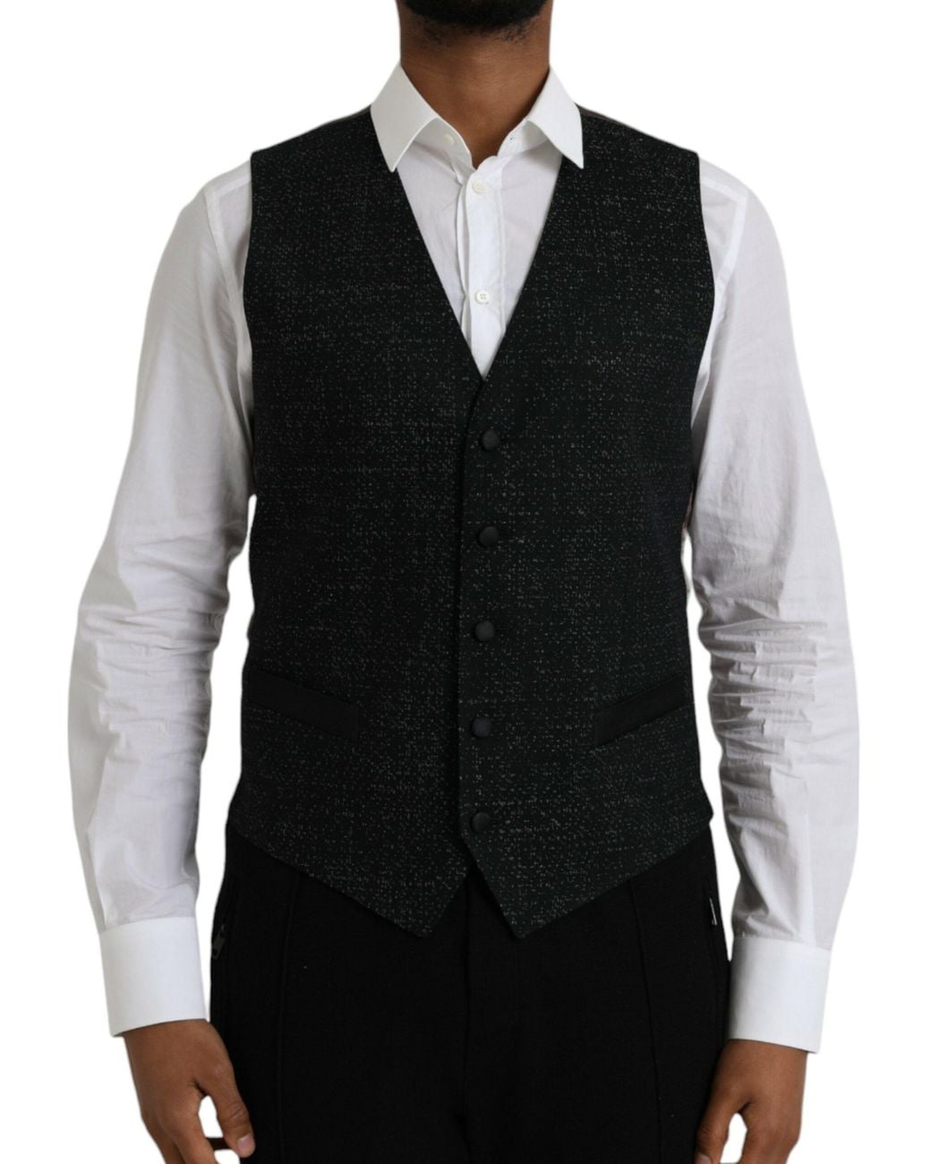 Dolce & Gabbana Black Silk Waistcoat Dress Formal Vest for men