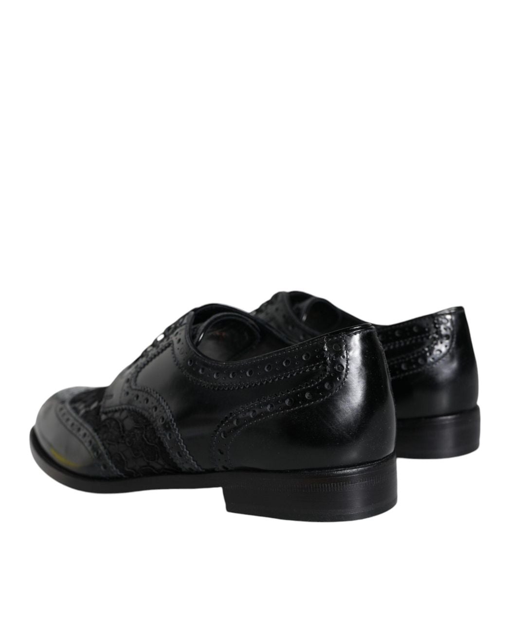 Dolce & Gabbana Black Leather Floral Lace Dress Formal Shoes