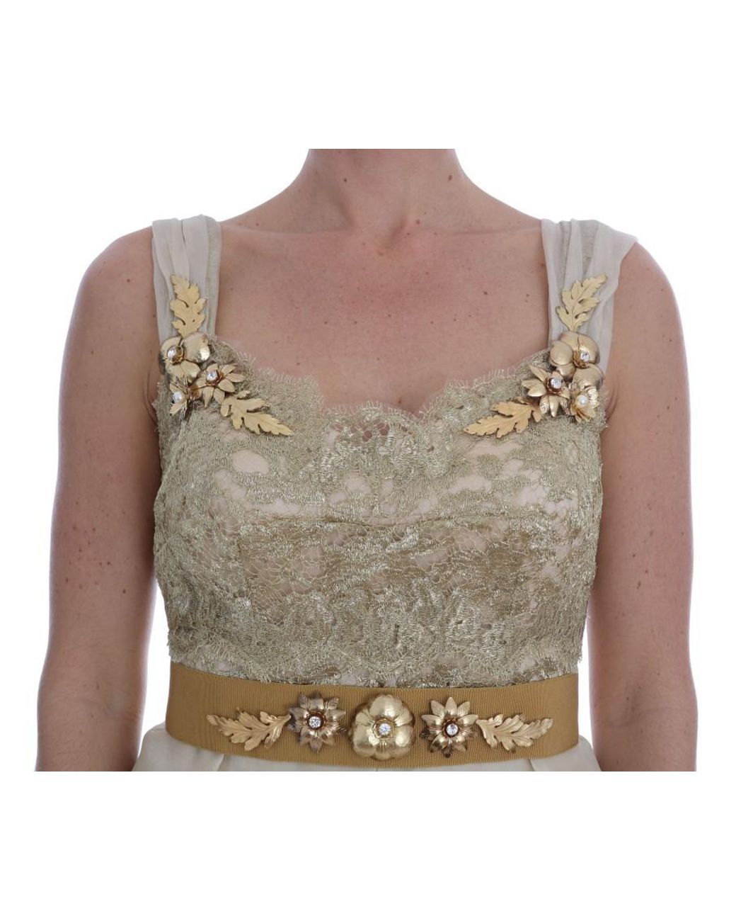 Dolce & Gabbana Multicolor Gold Silk Crystal Embellished Dress