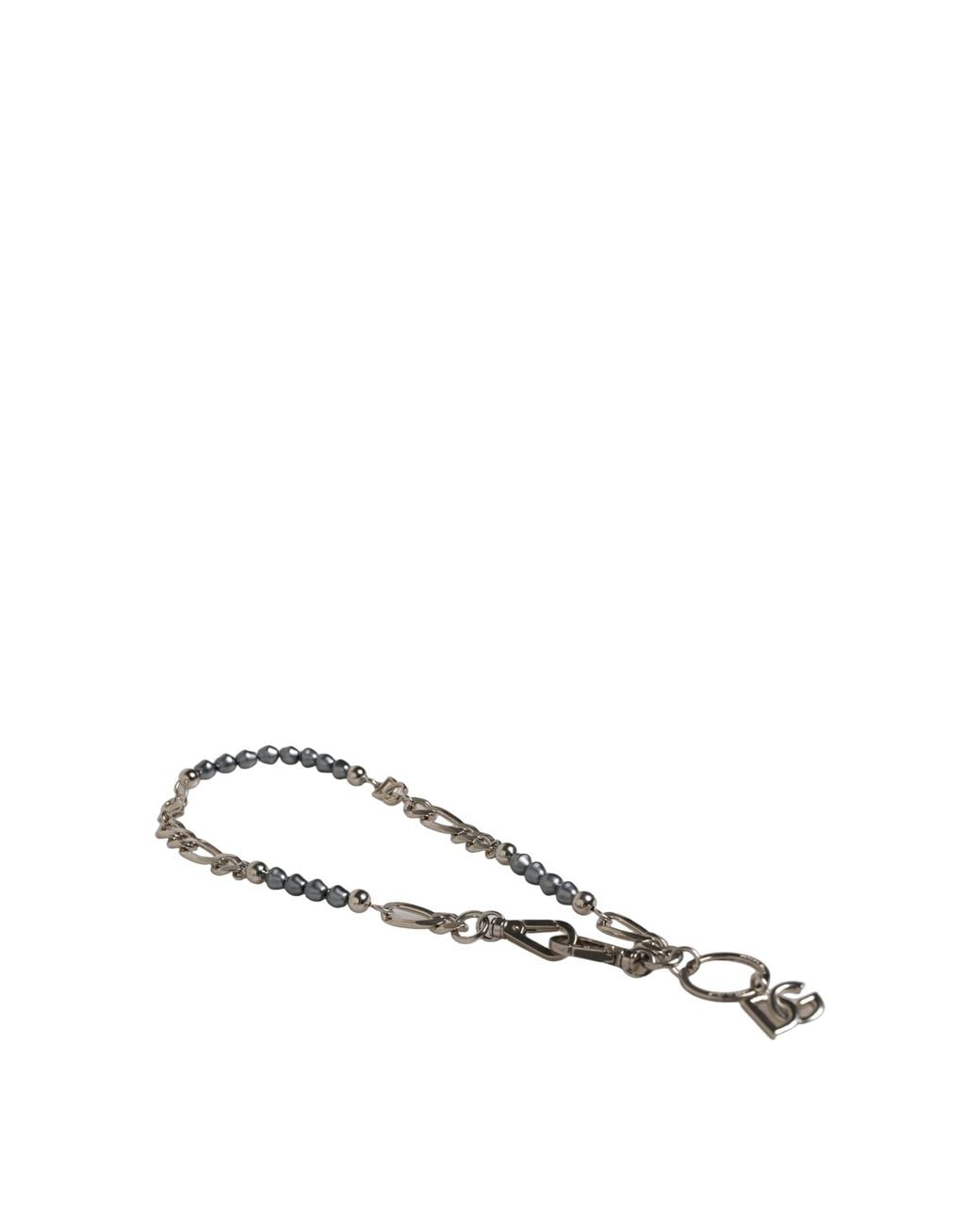 Dolce & Gabbana White Tone Chain Signature Dg Logo Pendant Necklace Brass
