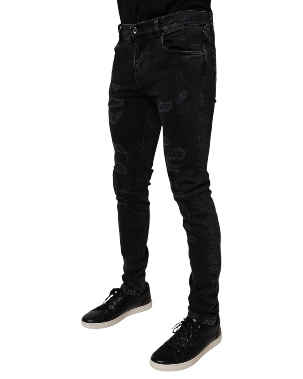 Dolce & Gabbana Black Slim Fit Distressed Jeans for men