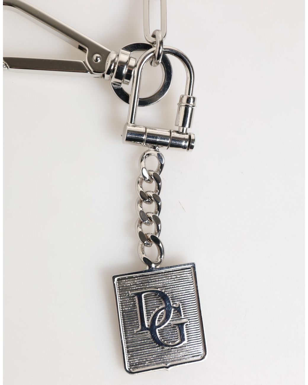 Dolce & Gabbana White Tone Metal Chain Dg Logo Pendant Necklace for men